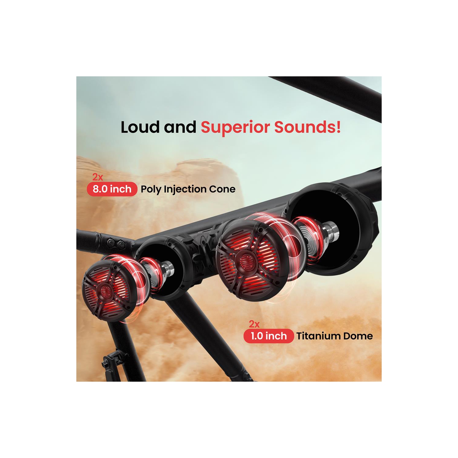 Haut-parleurs nautiques Bluetooth étanches, système sonore amplifié, lumières DEL multicolores programmables intégrées, haut-parleurs de 8 po, 1000 W