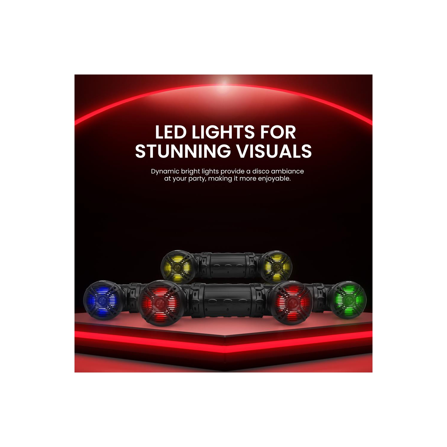 Haut-parleurs nautiques Bluetooth étanches, système sonore amplifié, lumières DEL multicolores programmables intégrées, haut-parleurs de 8 po, 1000 W