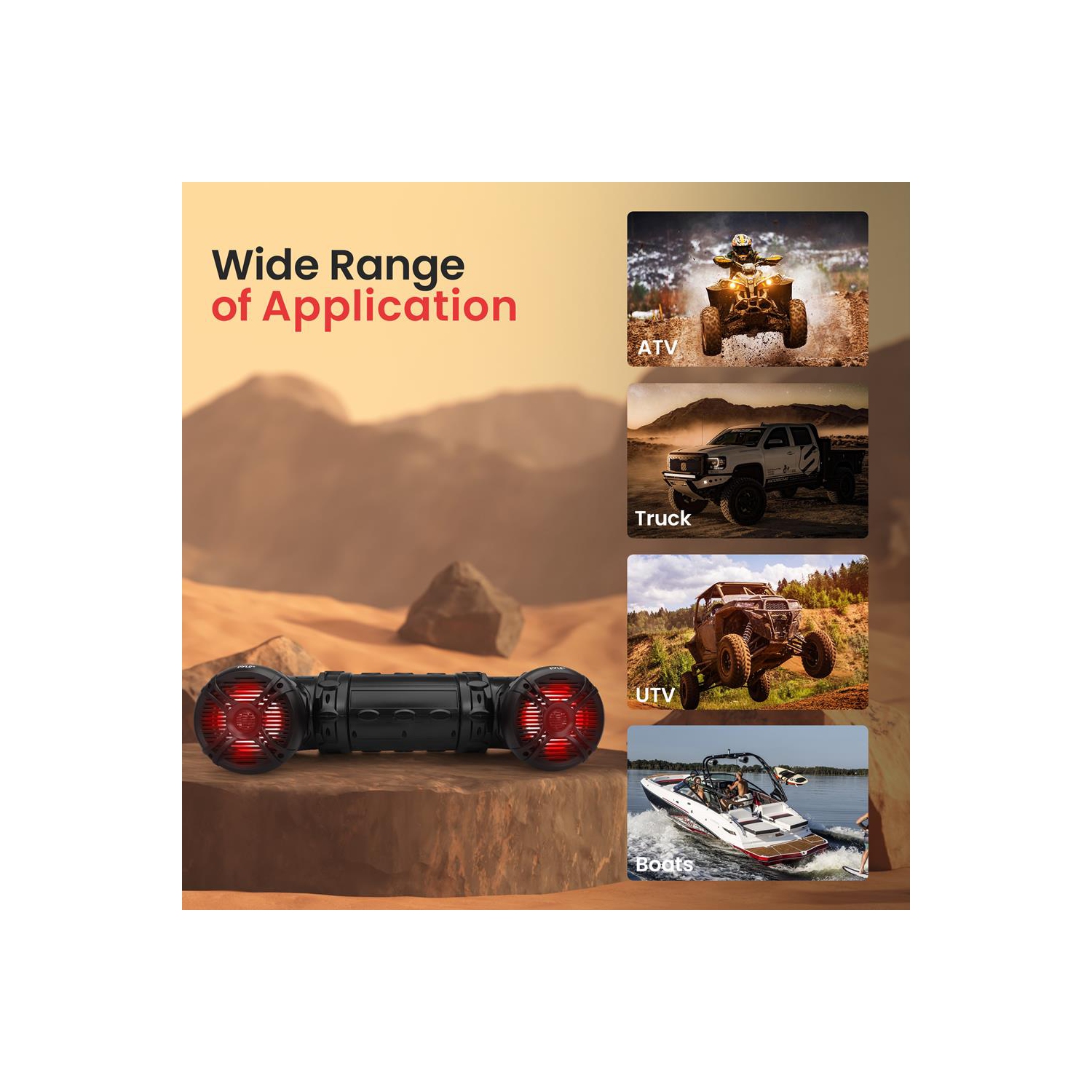 Haut-parleurs nautiques Bluetooth étanches, système sonore amplifié, lumières DEL multicolores programmables intégrées, haut-parleurs de 8 po, 1000 W