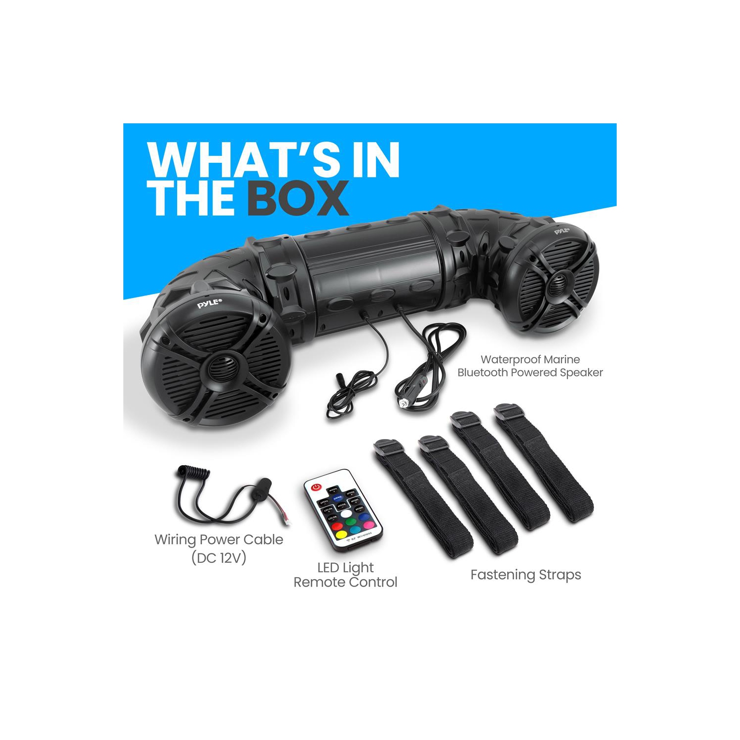 Haut-parleurs nautiques Bluetooth étanches, système sonore amplifié, lumières DEL multicolores programmables intégrées, haut-parleurs de 8 po, 1000 W