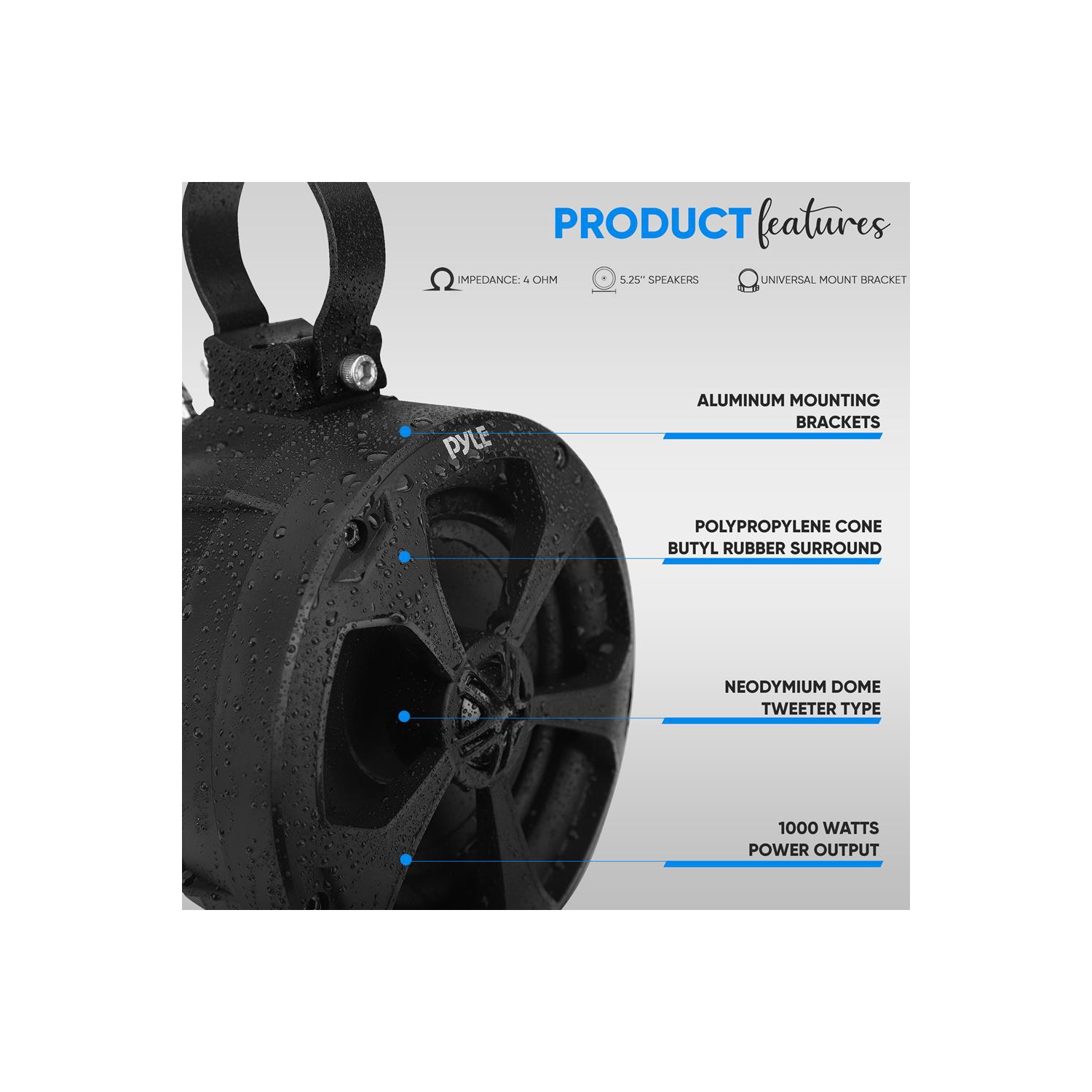 Haut-parleurs tout-terrain étanches de 5,25 po - système de haut-parleurs compacts pour véhicules de sports motorisés de VUTT (paire)