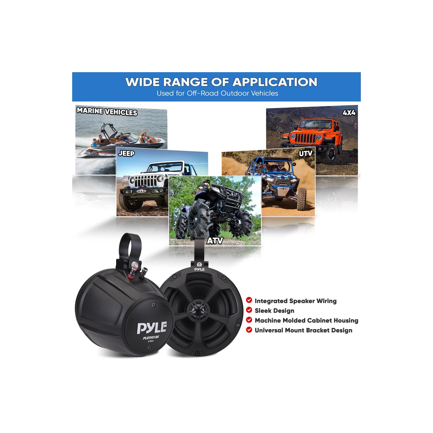 Haut-parleurs tout-terrain étanches de 5,25 po - système de haut-parleurs compacts pour véhicules de sports motorisés de VUTT (paire)
