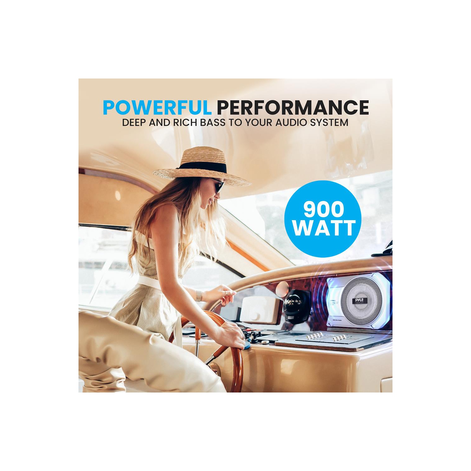 Système de haut-parleur d’extrêmes graves actif et étanche à faible profil de 10 po et 900 watts, idéal pour les installations sous le siège