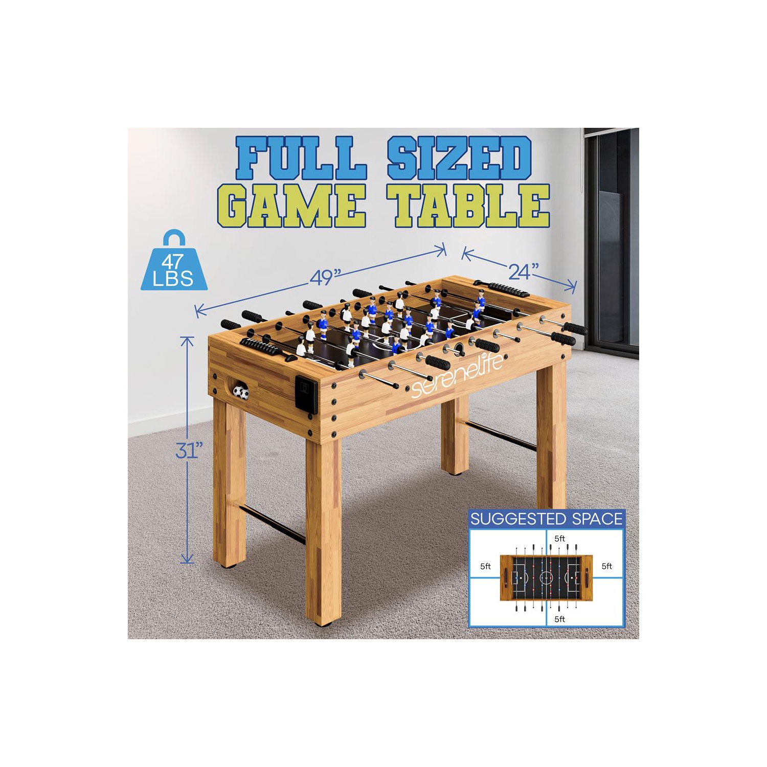 Table de soccer de 48 po de taille compétition - jeu d'arcade de soccer de table pour la maison et la salle de jeu avec 2 balles et 2 porte-gobelets
