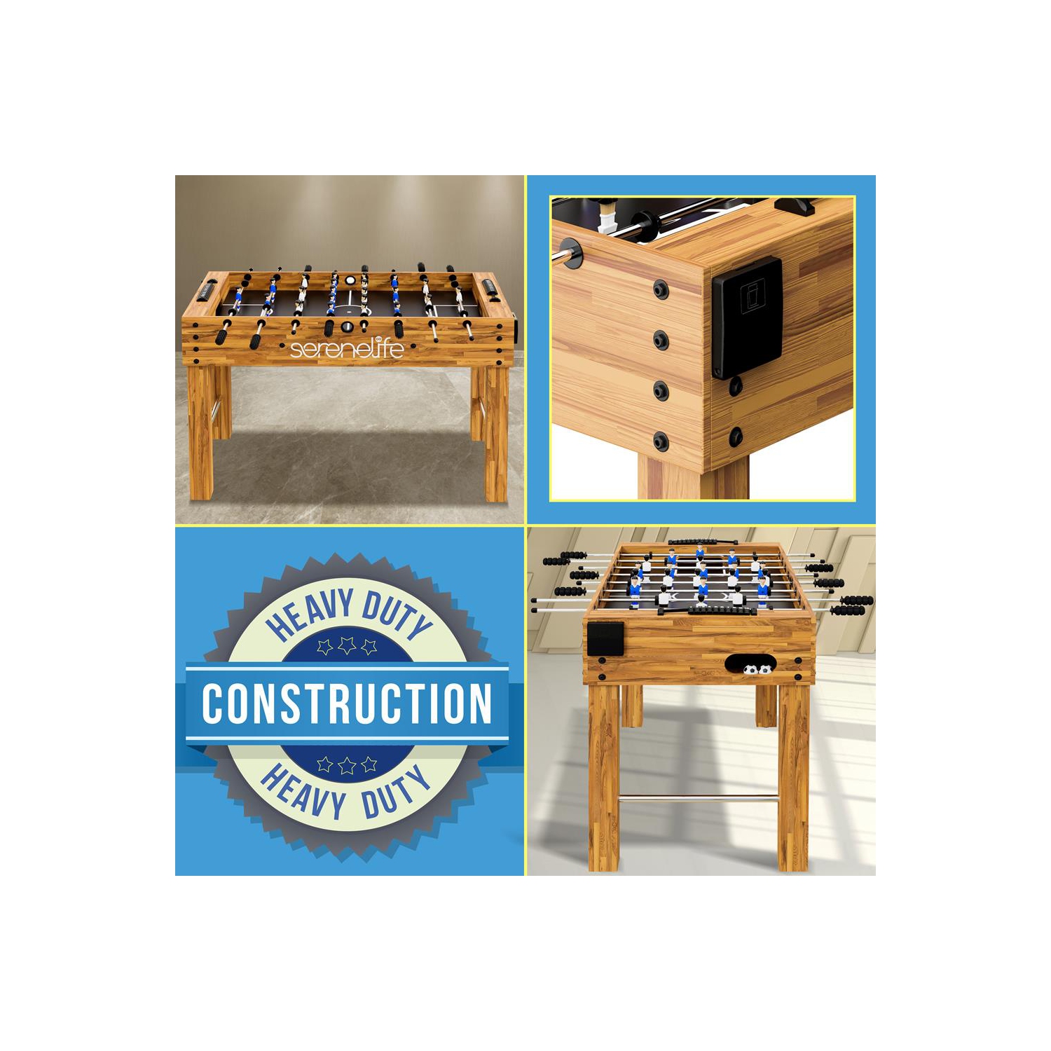 Table de soccer de 48 po de taille compétition - jeu d'arcade de soccer de table pour la maison et la salle de jeu avec 2 balles et 2 porte-gobelets