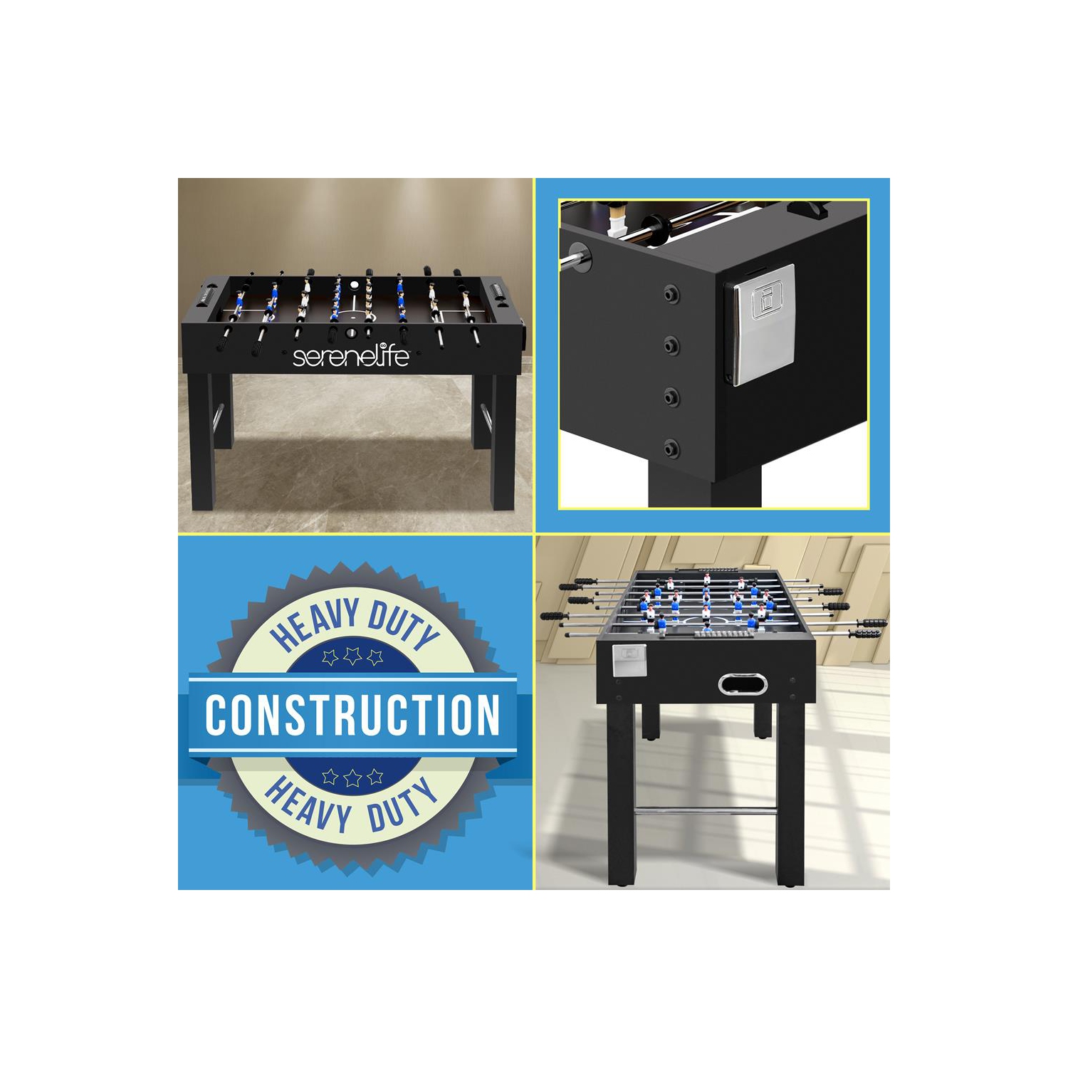 Table de soccer de 48 po de taille compétition - jeu d'arcade de soccer de table pour la maison et la salle de jeu avec 2 balles et 2 porte-gobelets