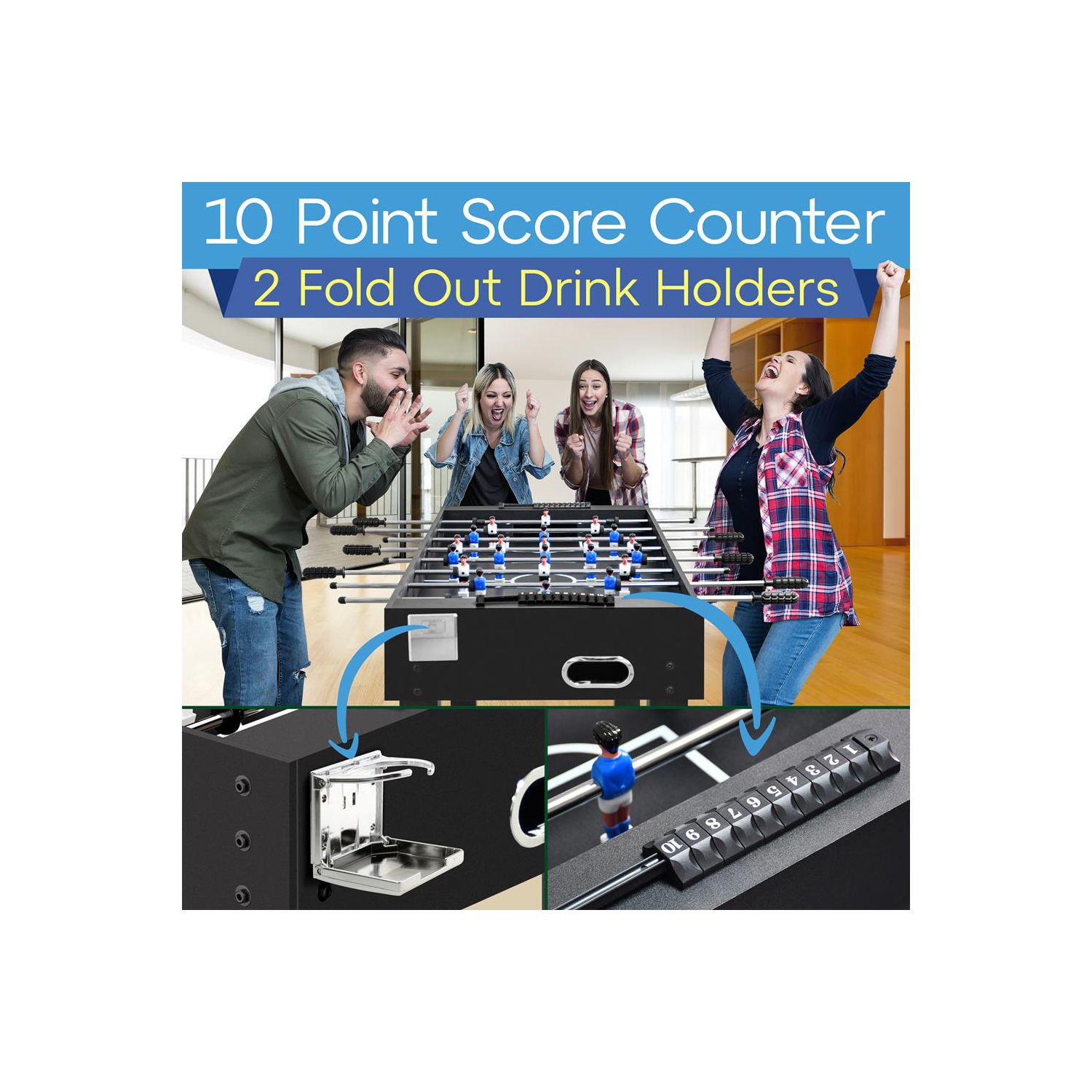 Table de soccer de 48 po de taille compétition - jeu d'arcade de soccer de table pour la maison et la salle de jeu avec 2 balles et 2 porte-gobelets