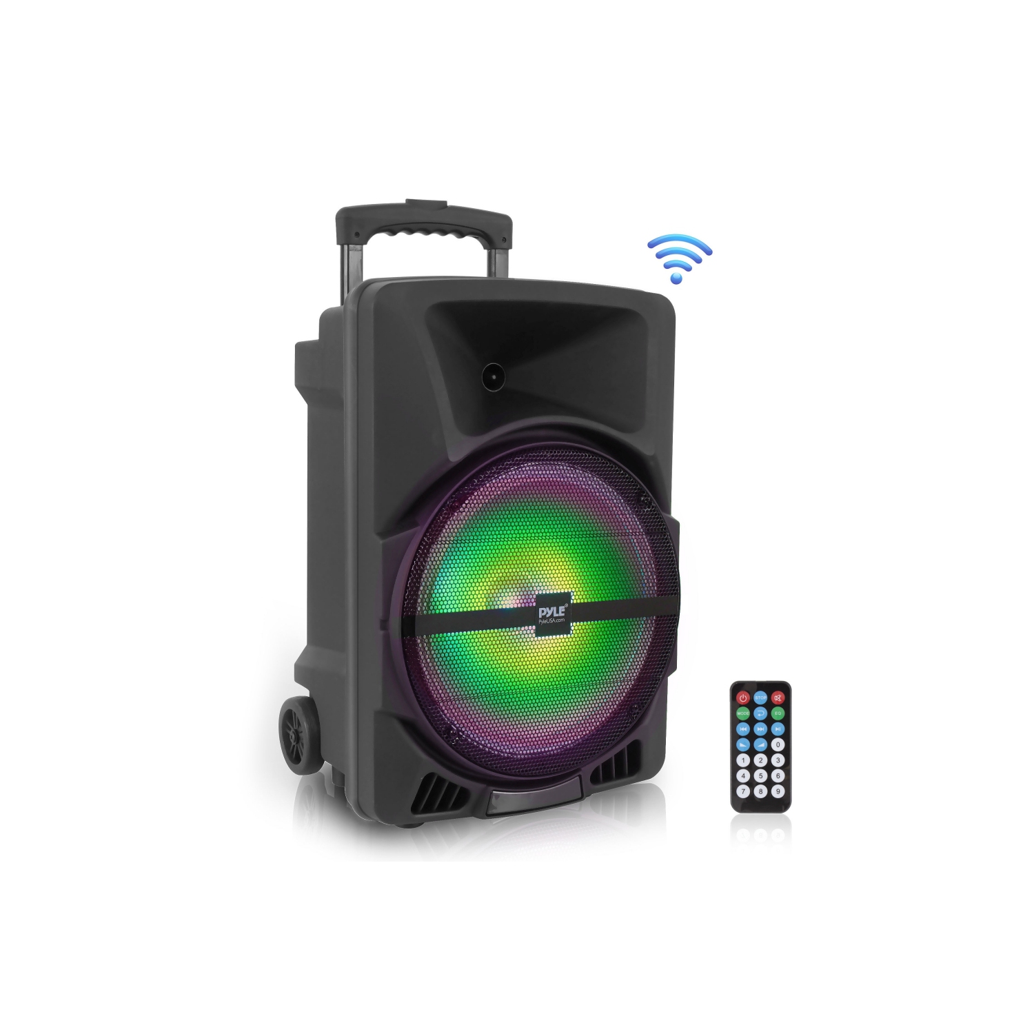 Haut-parleur Bluetooth intérieur/extérieur avec batterie rechargeable intégrée, lumières de fête clignotantes, lecteurs MP3/USB, radio FM