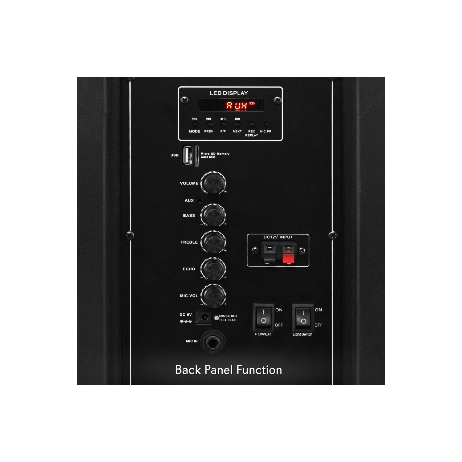 Haut-parleur Bluetooth intérieur/extérieur avec batterie rechargeable intégrée, lumières de fête clignotantes, lecteurs MP3/USB, radio FM