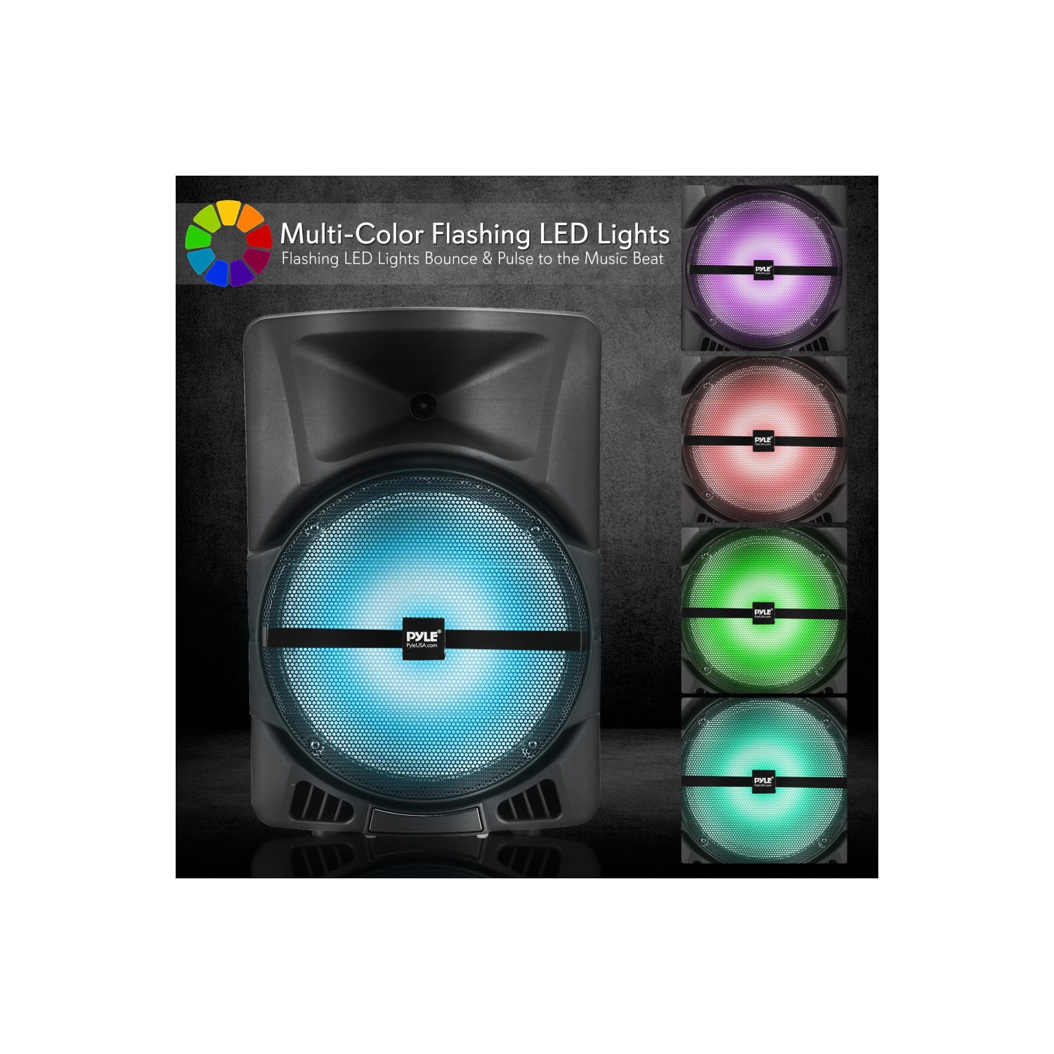 Haut-parleur Bluetooth intérieur/extérieur avec batterie rechargeable intégrée, lumières de fête clignotantes, lecteurs MP3/USB, radio FM