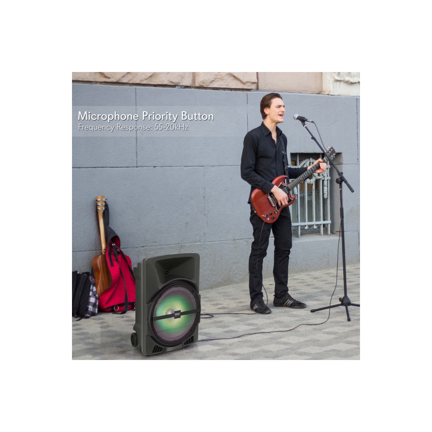 Haut-parleur Bluetooth intérieur/extérieur avec batterie rechargeable intégrée, lumières de fête clignotantes, lecteurs MP3/USB, radio FM