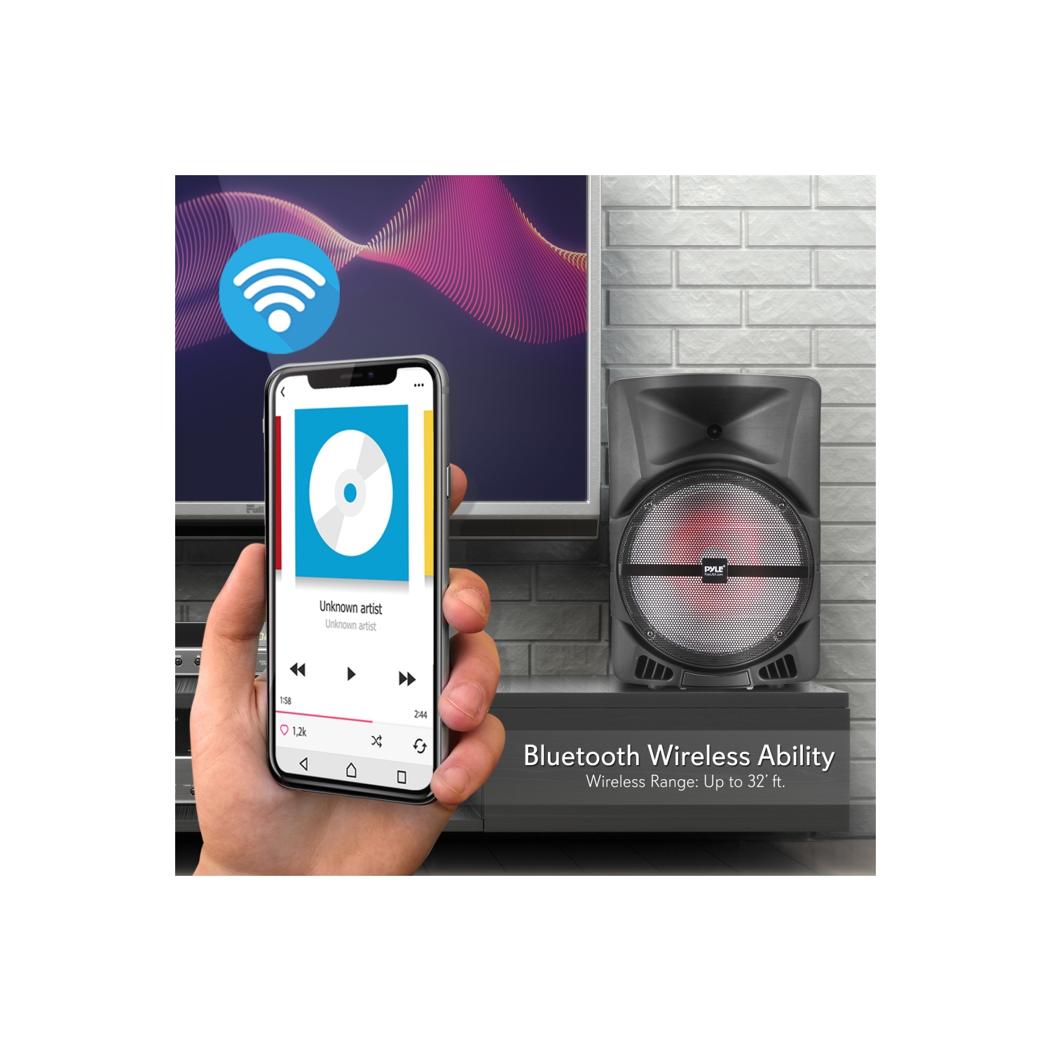 Haut-parleur Bluetooth intérieur/extérieur avec batterie rechargeable intégrée, lumières de fête clignotantes, lecteurs MP3/USB, radio FM