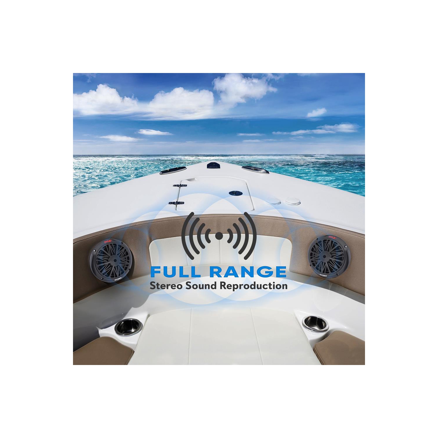 Deux haut-parleurs nautiques résistants à l'eau de 6,5 po, son stéréo pleine gamme à 2 voies, haut-parleurs d'aigus intégrés, 200 W, noir