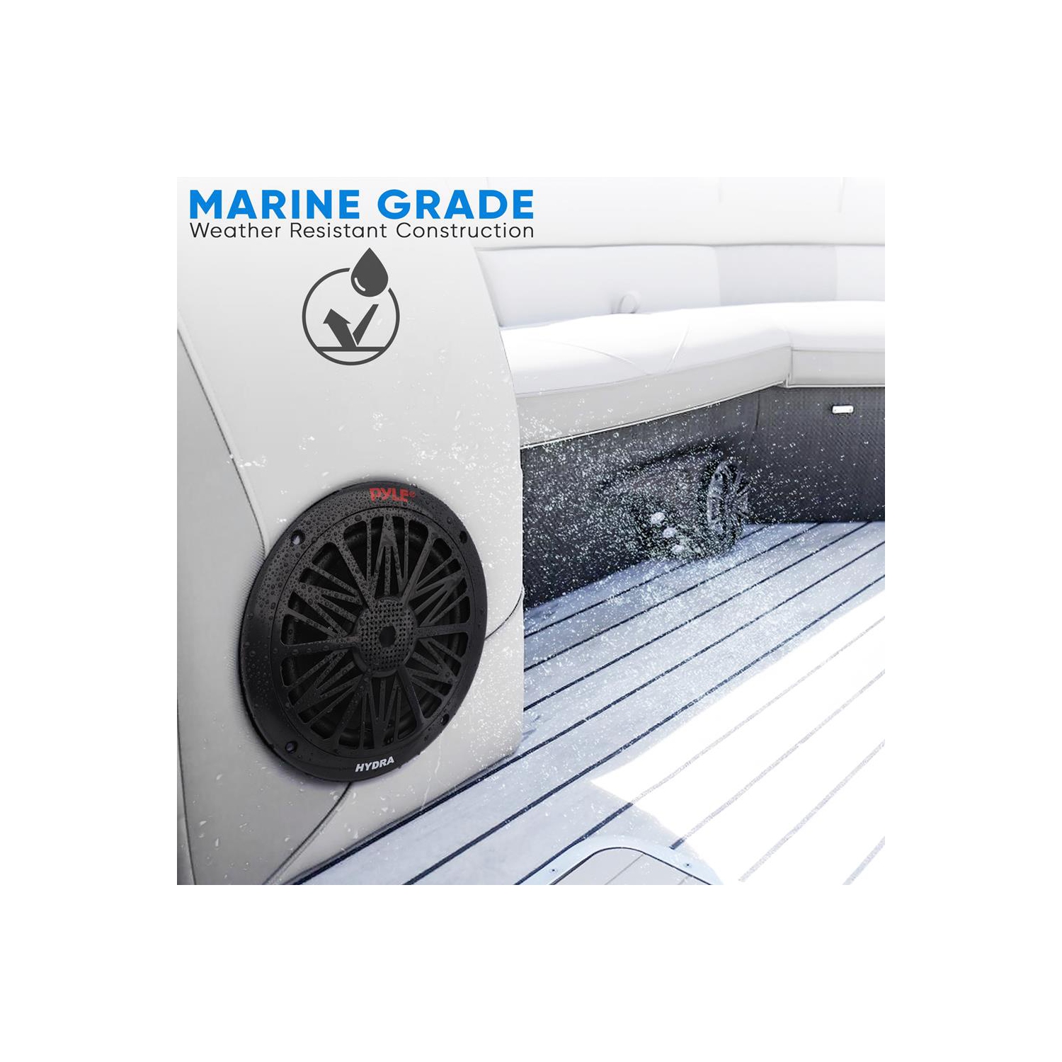 Deux haut-parleurs nautiques résistants à l'eau de 6,5 po, son stéréo pleine gamme à 2 voies, haut-parleurs d'aigus intégrés, 200 W, noir