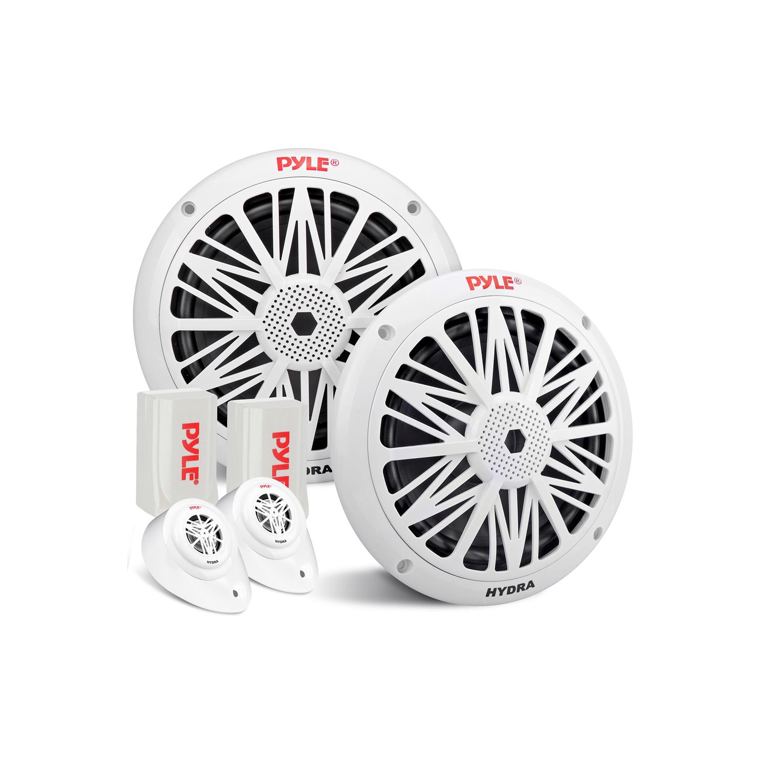 Pyle – Deux haut-parleurs nautiques résistants à l'eau de 6,5&nbsp;po, son stéréo pleine gamme à 2 voies, haut-parleurs d'aigus intégrés, 200 W, blanc