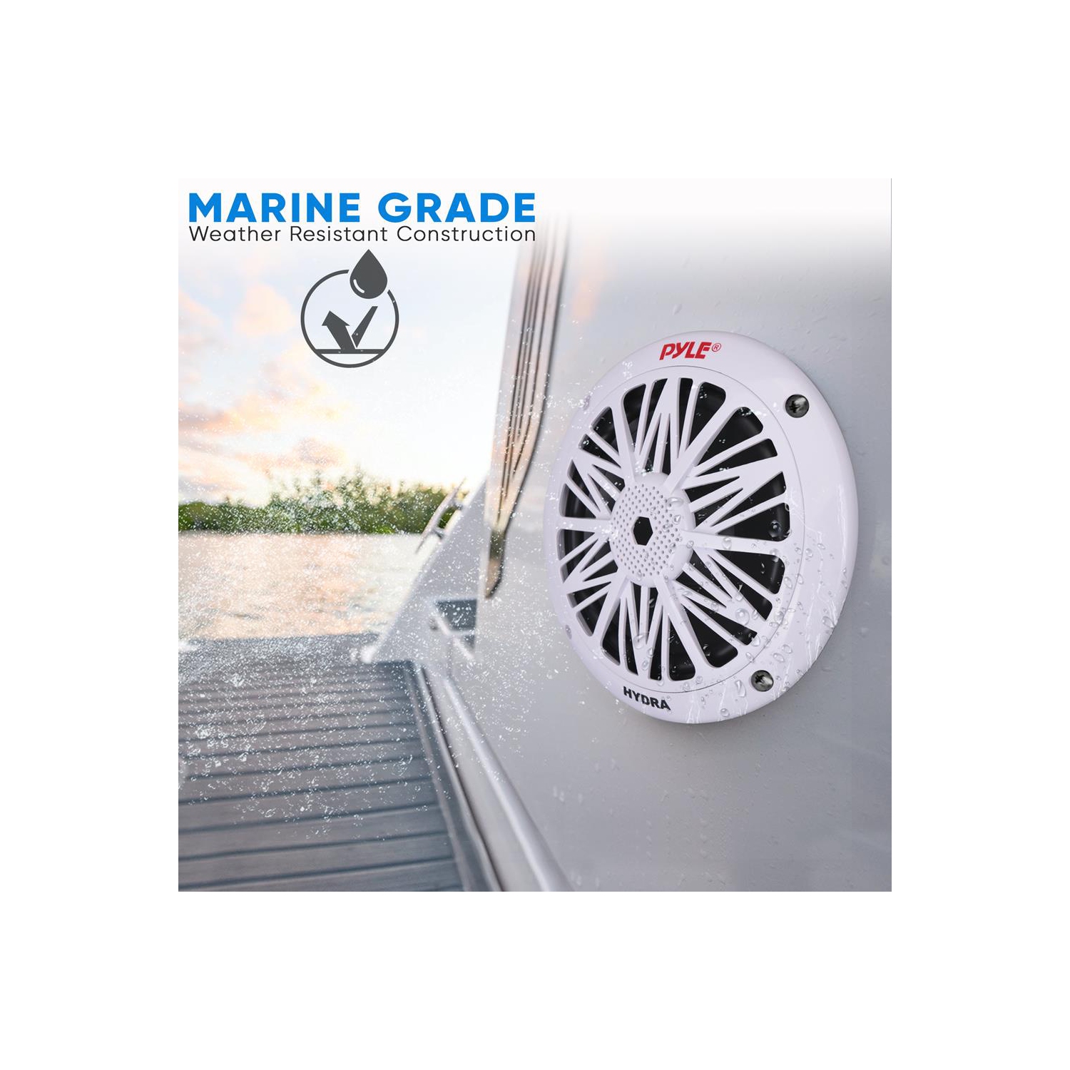 Pyle – Deux haut-parleurs nautiques résistants à l'eau de 6,5&nbsp;po, son stéréo pleine gamme à 2 voies, haut-parleurs d'aigus intégrés, 200 W, blanc