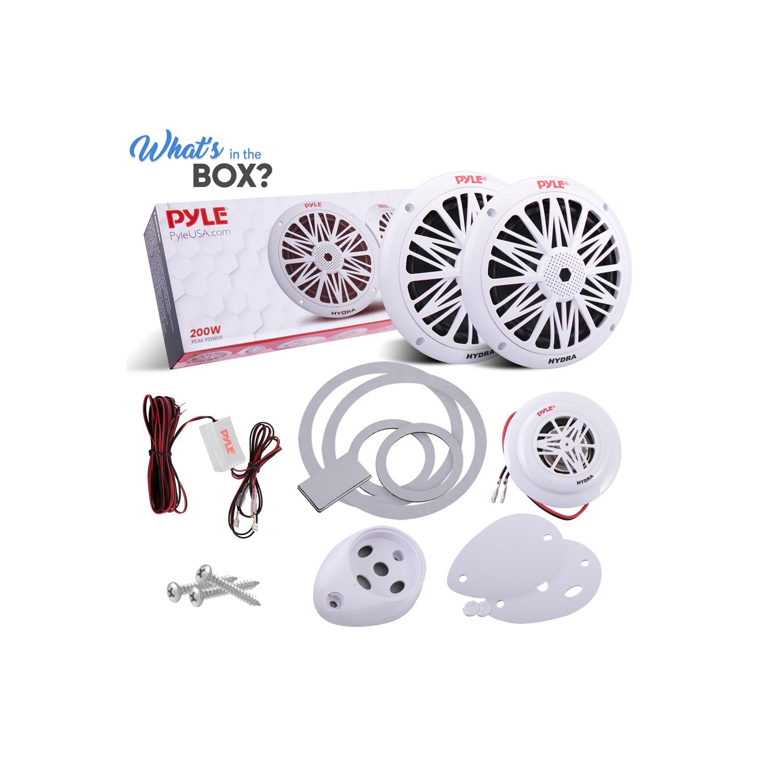 Pyle – Deux haut-parleurs nautiques résistants à l'eau de 6,5&nbsp;po, son stéréo pleine gamme à 2 voies, haut-parleurs d'aigus intégrés, 200 W, blanc