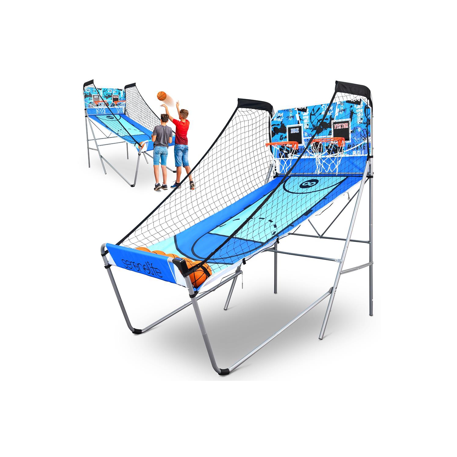 Dual Shot Basketball Arcade Game - Indoor/Outdoor Two-Player Basketball System with One Audio Options, 8 Different Games and Large LED Scoreboard