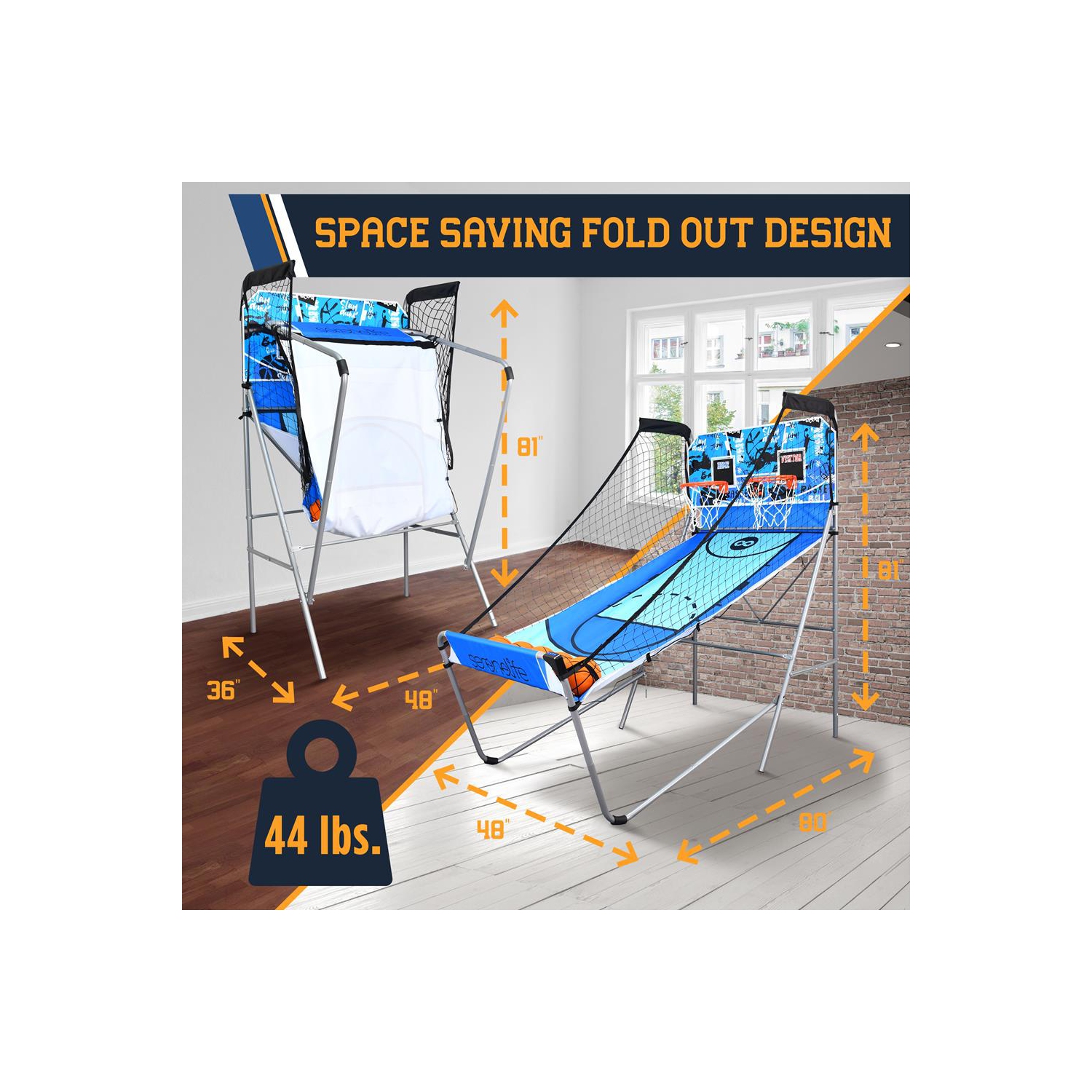 Dual Shot Basketball Arcade Game - Indoor/Outdoor Two-Player Basketball System with One Audio Options, 8 Different Games and Large LED Scoreboard