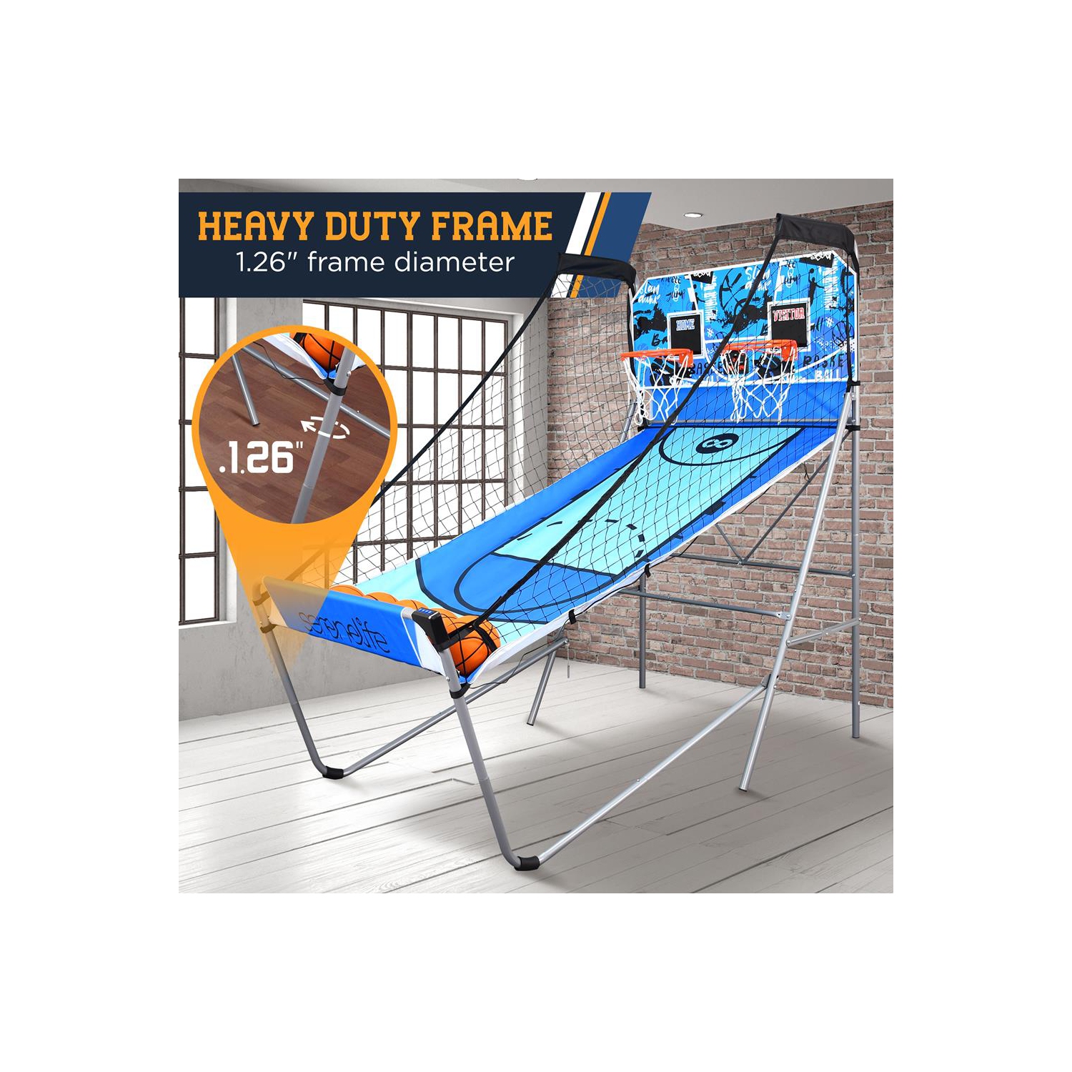 Dual Shot Basketball Arcade Game - Indoor/Outdoor Two-Player Basketball System with One Audio Options, 8 Different Games and Large LED Scoreboard