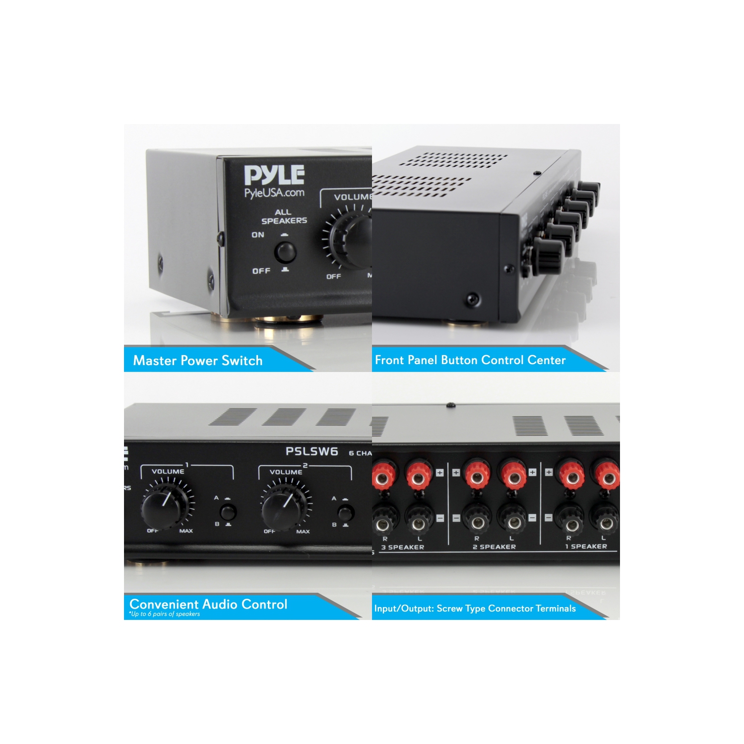 Multi-Zone Speaker Selector, 6-Channel Audio Speaker Receiver System