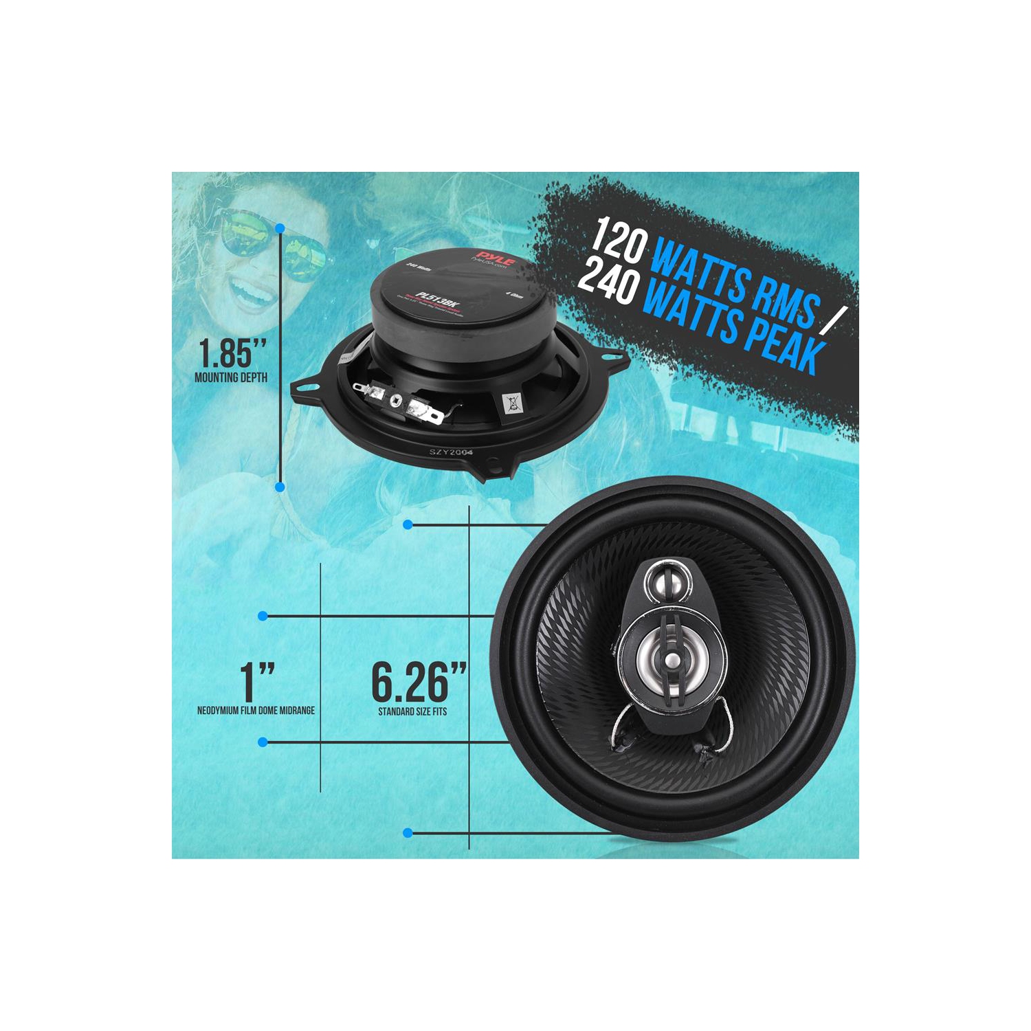 Three-Way Sound Speaker System - One Pair 5.25'' Three-Way Triaxial Loud Audio, 240 Watts w/ 4 Ohm Impedance and 3/4'' Piezo Tweeter for Car