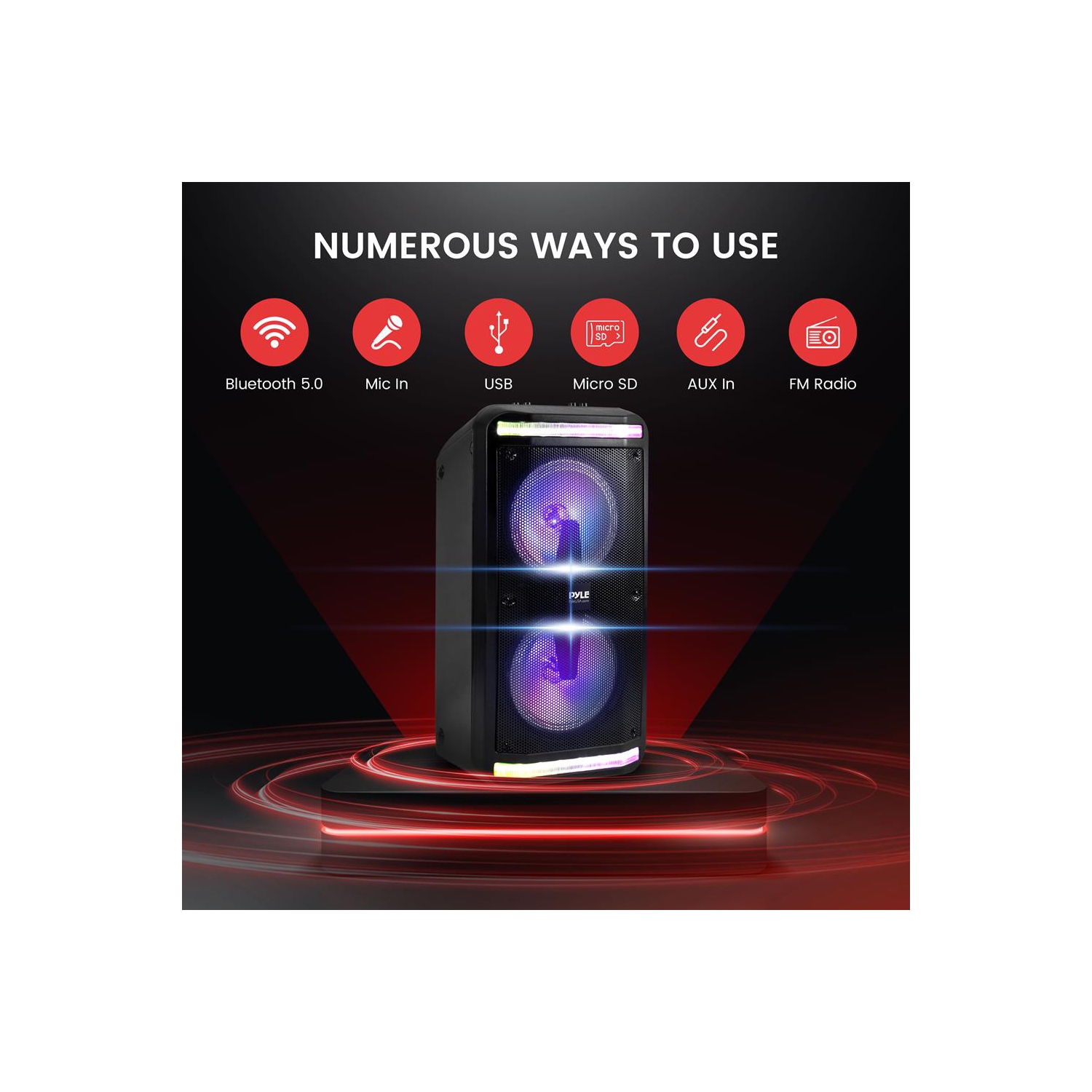 Bluetooth Speaker & Microphone System - Portable Stereo Karaoke Speaker with Wired Mic, Built-in LED Party Lights,