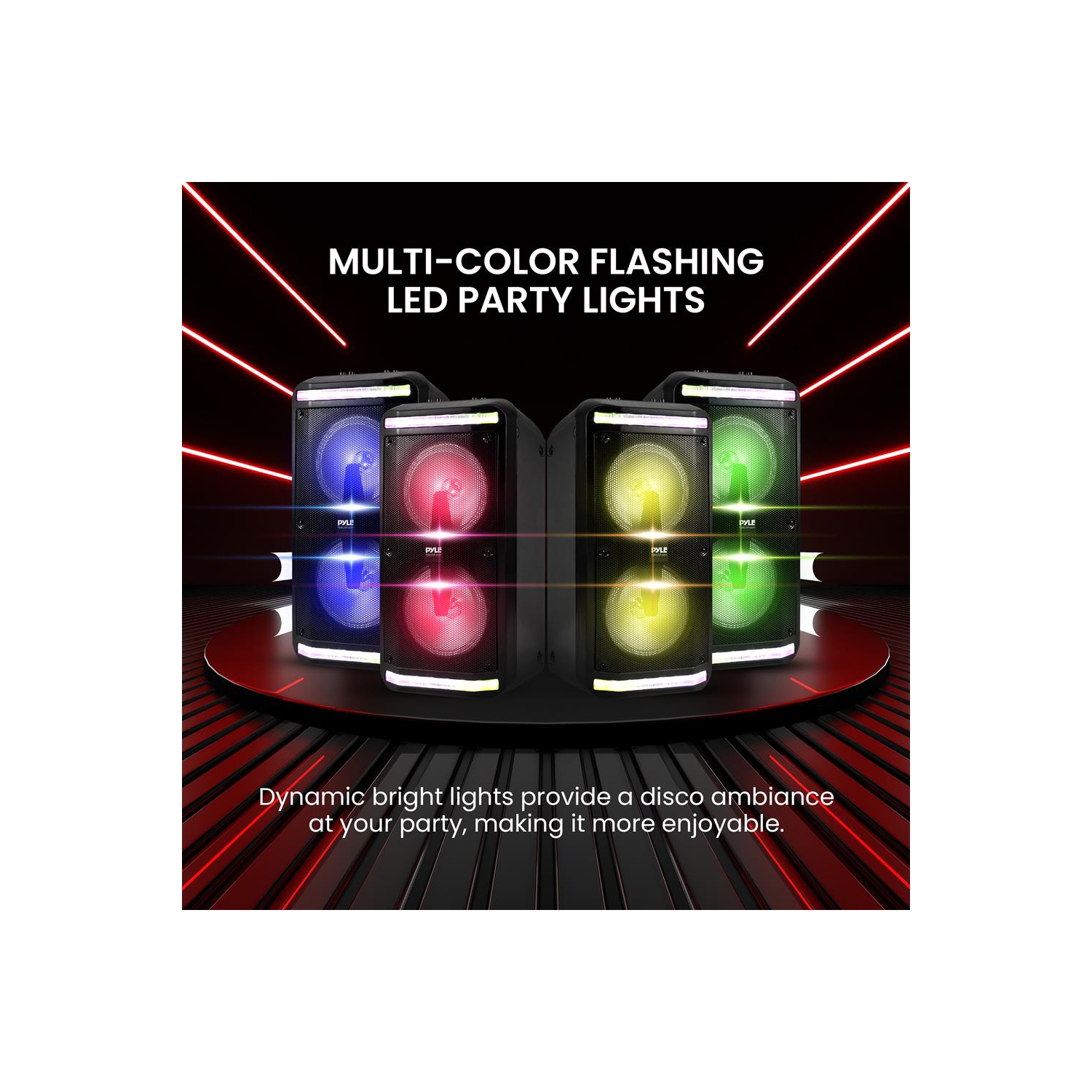 Bluetooth Speaker & Microphone System - Portable Stereo Karaoke Speaker with Wired Mic, Built-in LED Party Lights,