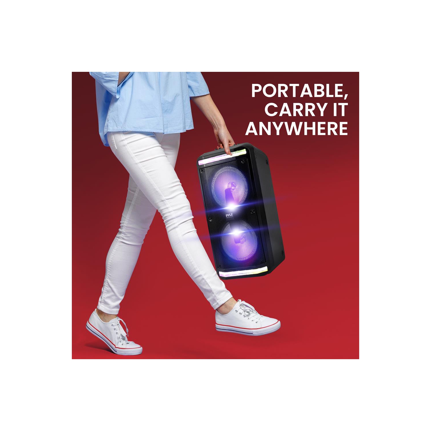 Bluetooth Speaker & Microphone System - Portable Stereo Karaoke Speaker with Wired Mic, Built-in LED Party Lights,