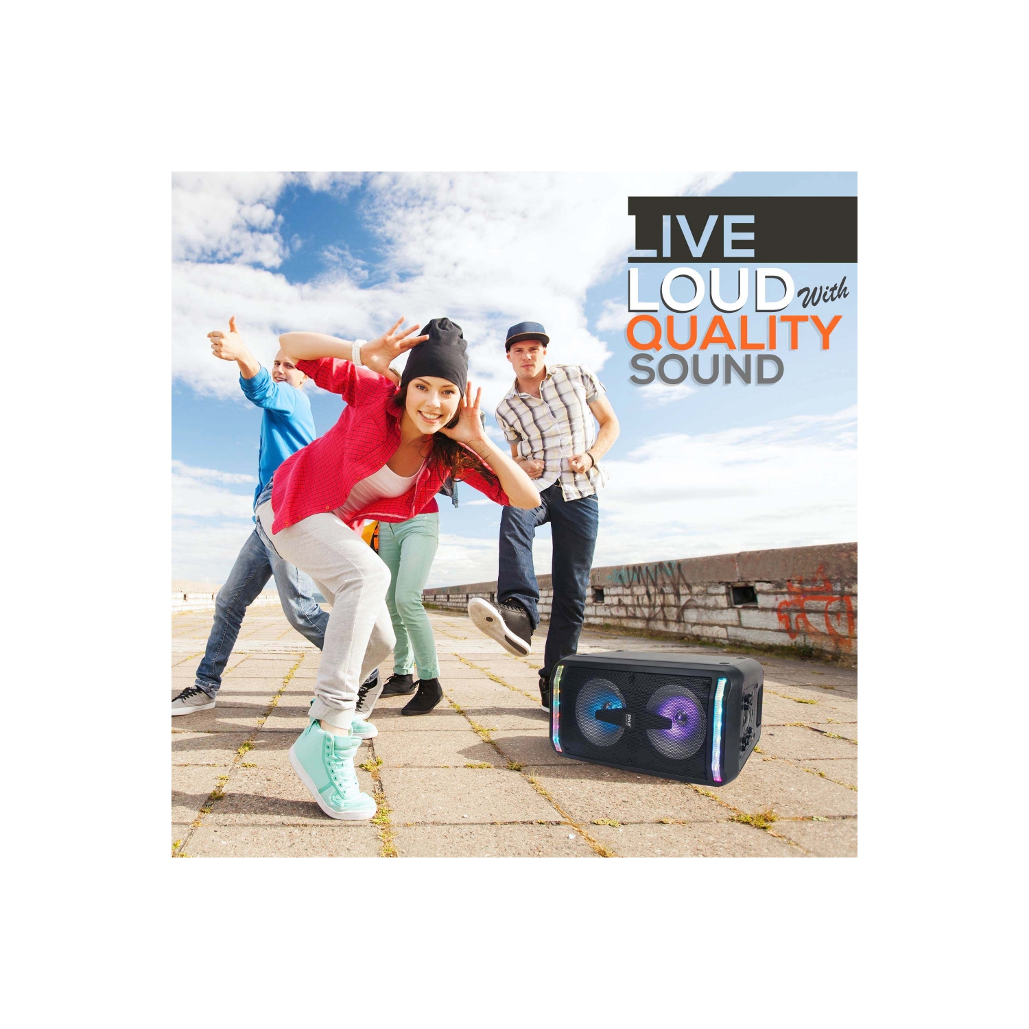 Bluetooth Speaker & Microphone System - Portable Stereo Karaoke Speaker with Wired Mic, Built-in LED Party Lights,