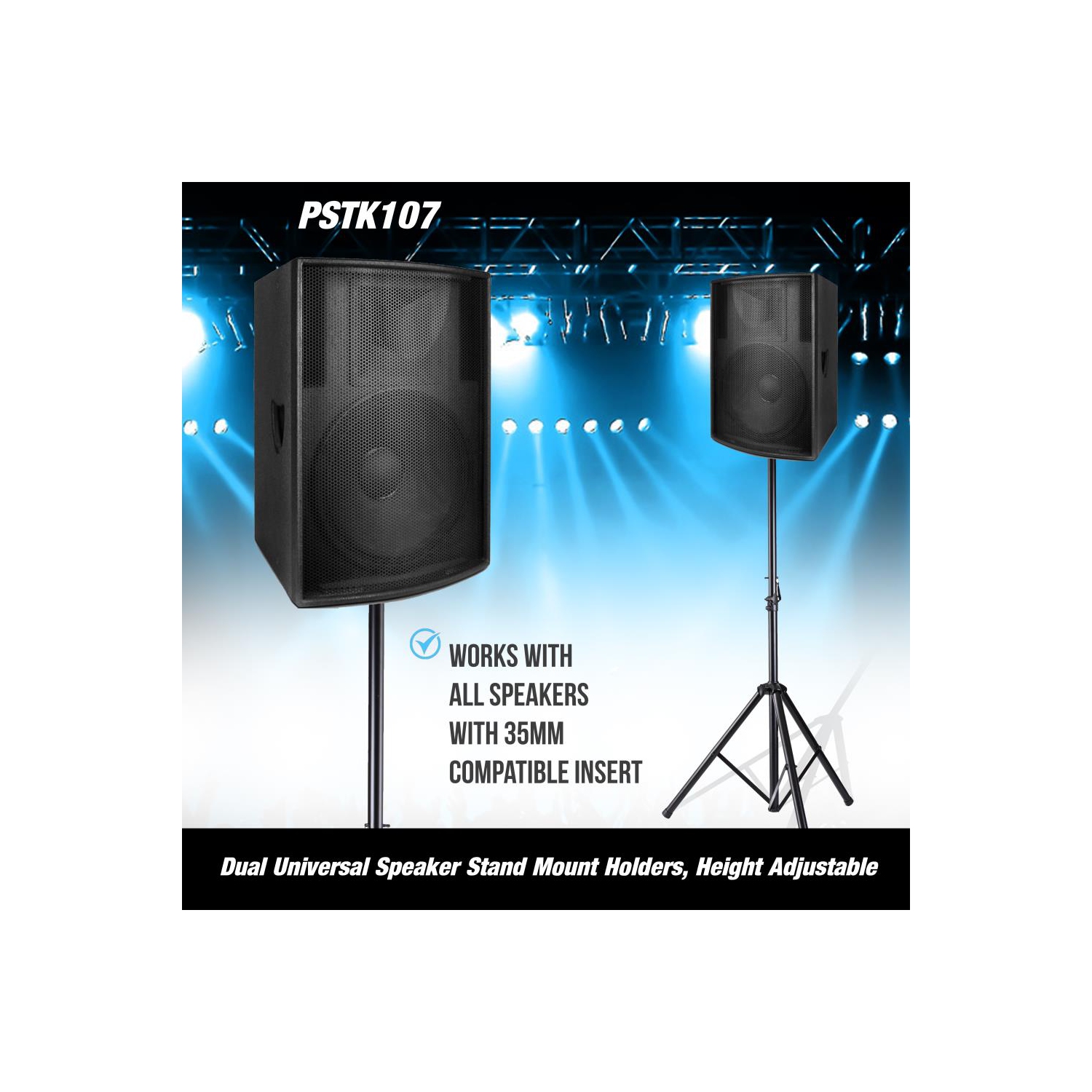 Dual Universal Speaker Stand Mount Holders, Height Adjustable