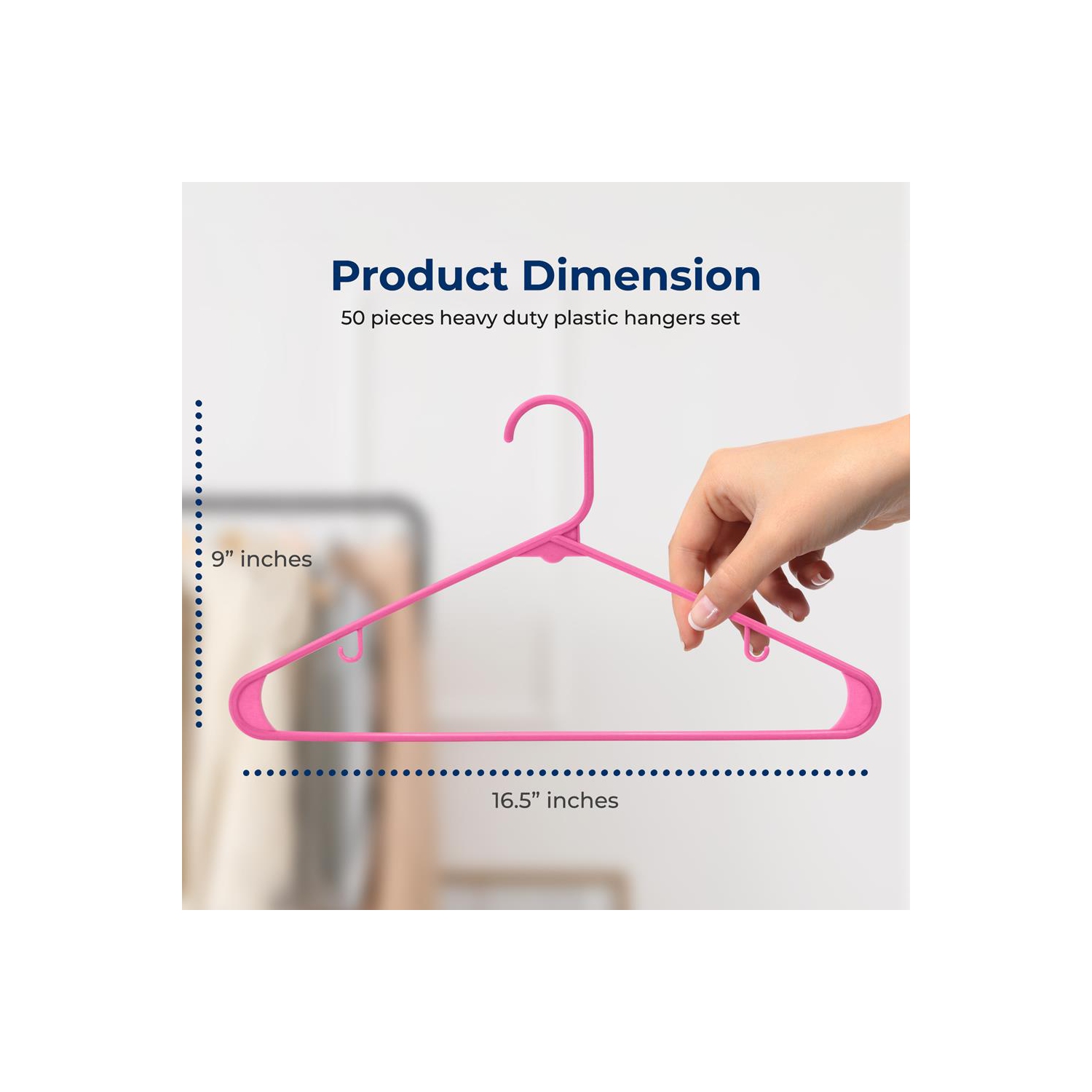50 Pieces Plastic Hangers - Non-Slip, Sturdy, and Heavy Duty Coat Set with 360° Swivel Hook for Clothes
