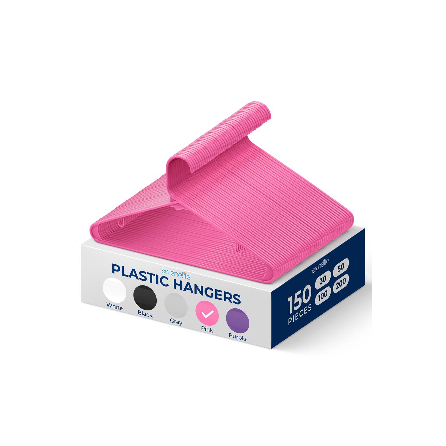 150 Pieces Plastic Hangers - Non-Slip, Sturdy, and Heavy Duty Coat Set with 360° Swivel Hook for Clothes