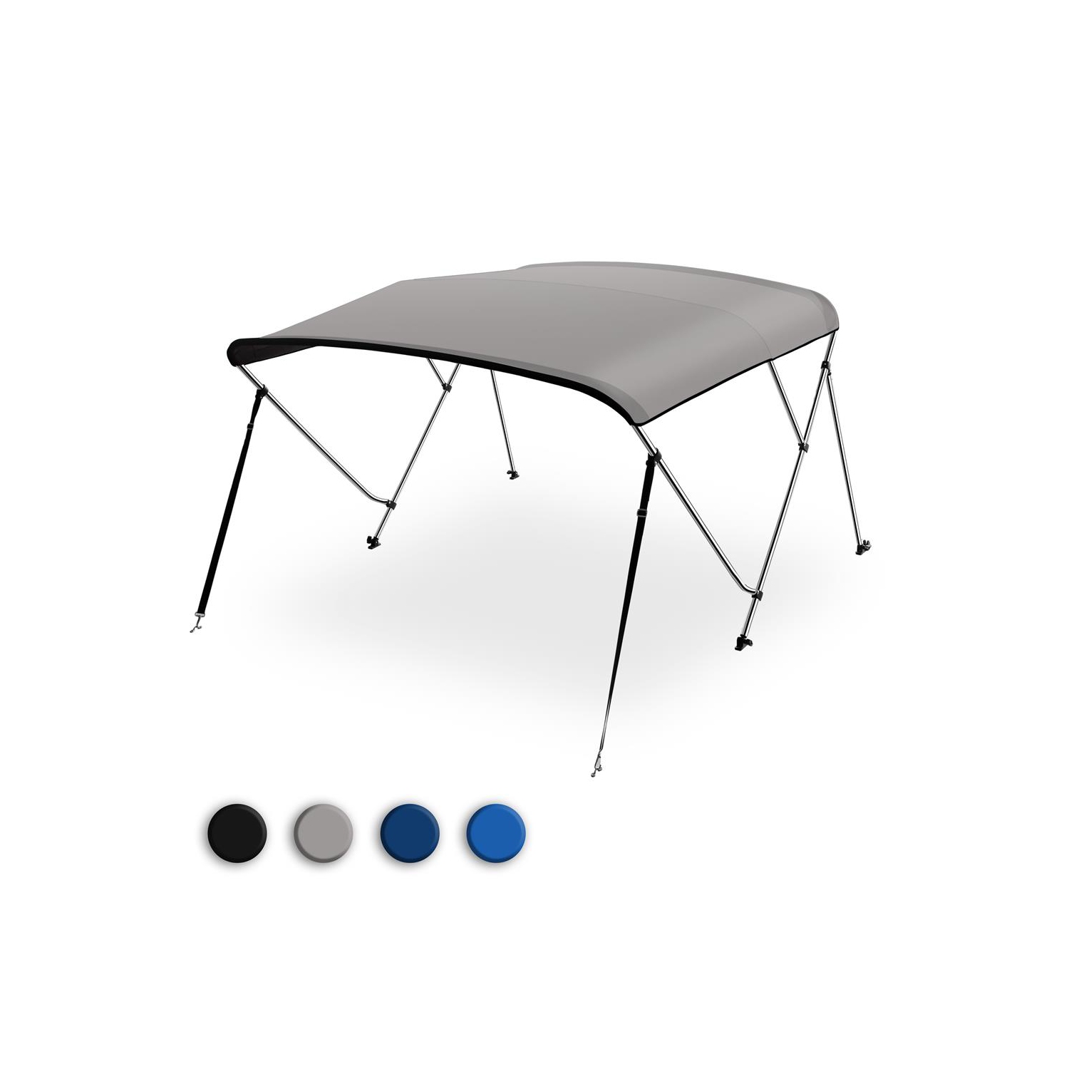 3 Bow Bimini Top - 2 Straps and 2 Rear Support Poles with Marine-Grade 600D Polyester Canvas