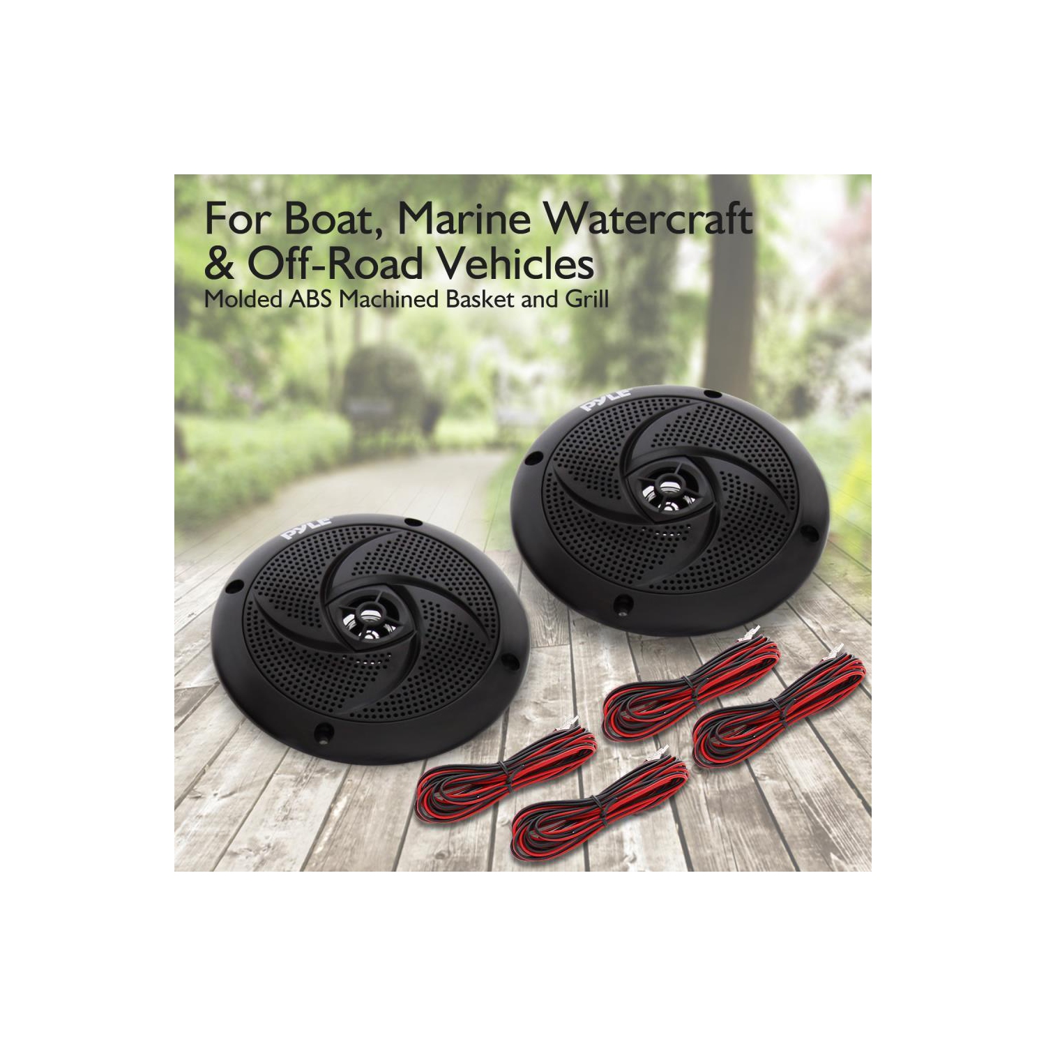 Pyle Waterproof Rated Marine Speakers, Low-Profile Slim Style Speaker Pair with Built-in LED Lights, 5.25''-inch