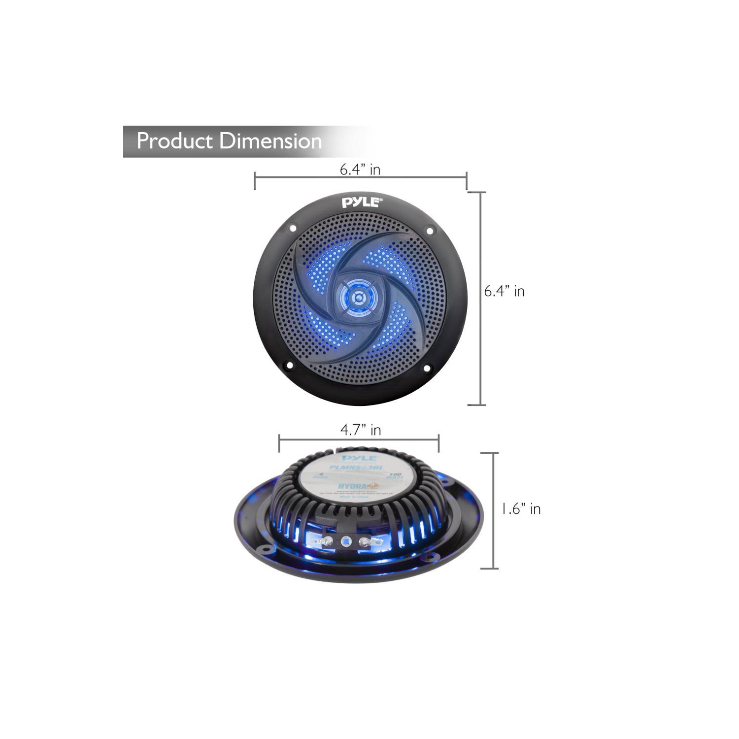 Pyle Waterproof Rated Marine Speakers, Low-Profile Slim Style Speaker Pair with Built-in LED Lights, 5.25''-inch