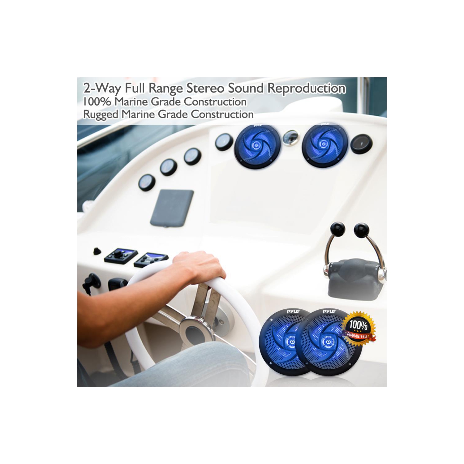 Pyle Waterproof Rated Marine Speakers, Low-Profile Slim Style Speaker Pair with Built-in LED Lights, 5.25''-inch