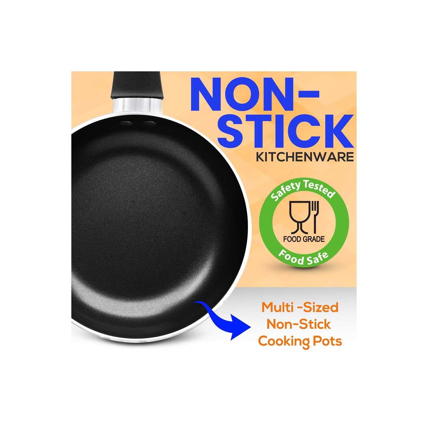 Kitchenware Pots & Pans Set – Basic Kitchen Cookware, Black Non-Stick Coating Inside, Heat Resistant Lacquer