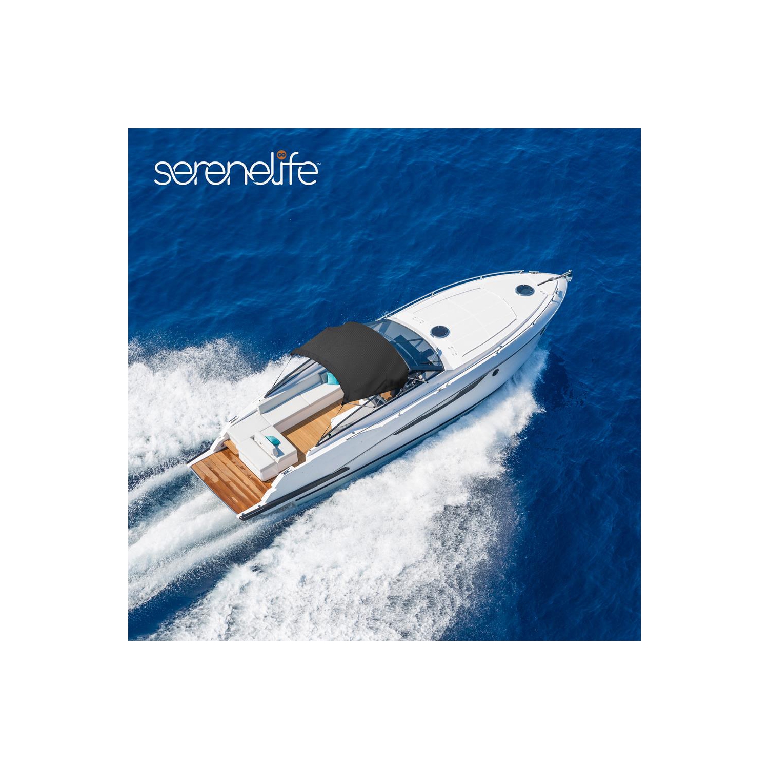 3 Bow Bimini Top - 2 Straps and 2 Rear Support Poles with Marine-Grade 600D Polyester Canvas