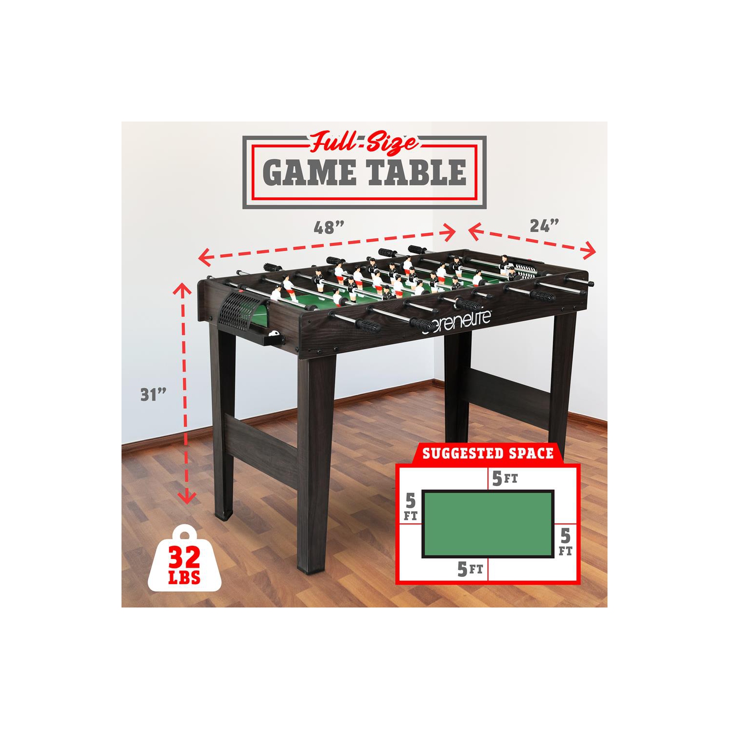 48'' Competition Sized Foosball Table - Arcade Table Soccer for Home & Game Room with 2 Balls