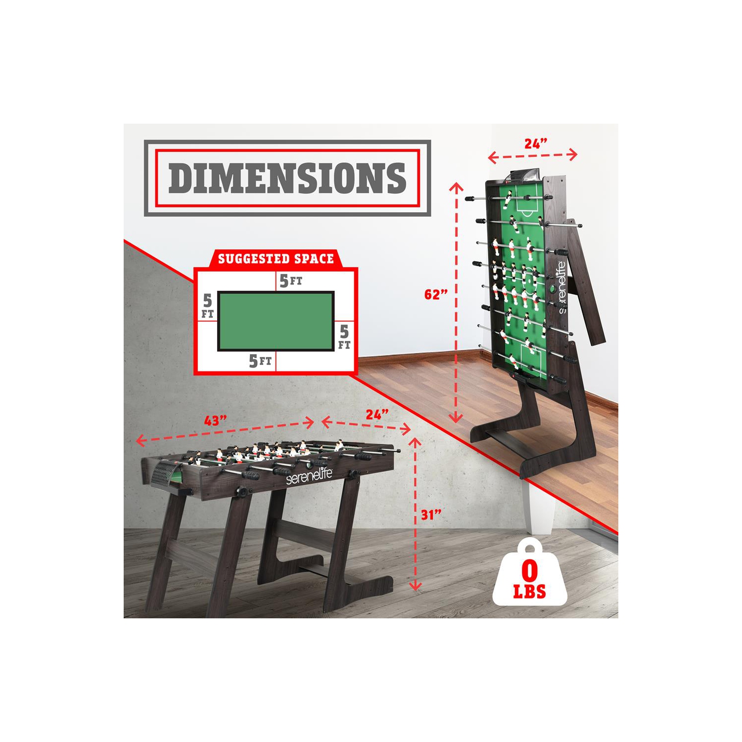 Table de soccer pliable de 48 po de taille compétition - jeu d'arcade de soccer de table pour la maison et salle de jeu avec 2 balles
