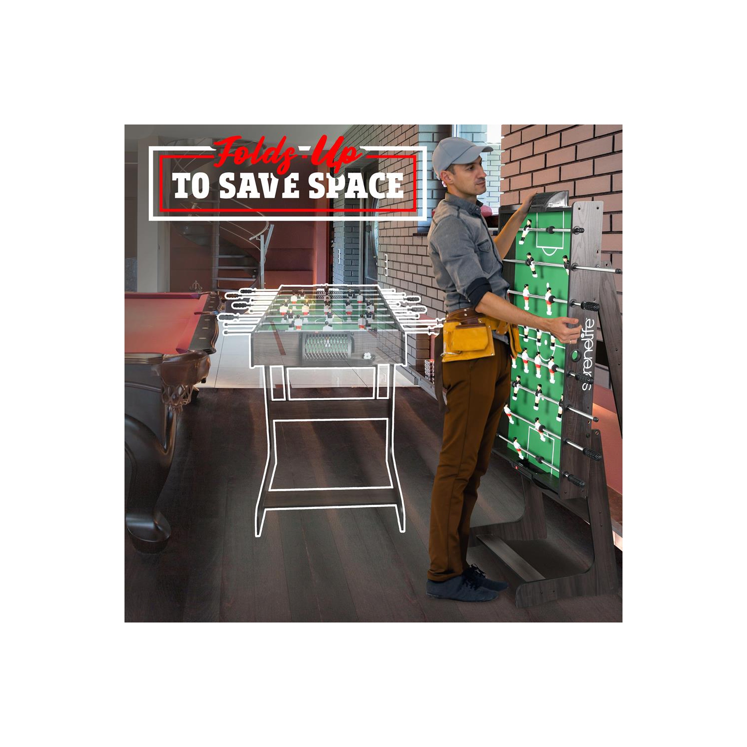 Table de soccer pliable de 48 po de taille compétition - jeu d'arcade de soccer de table pour la maison et salle de jeu avec 2 balles