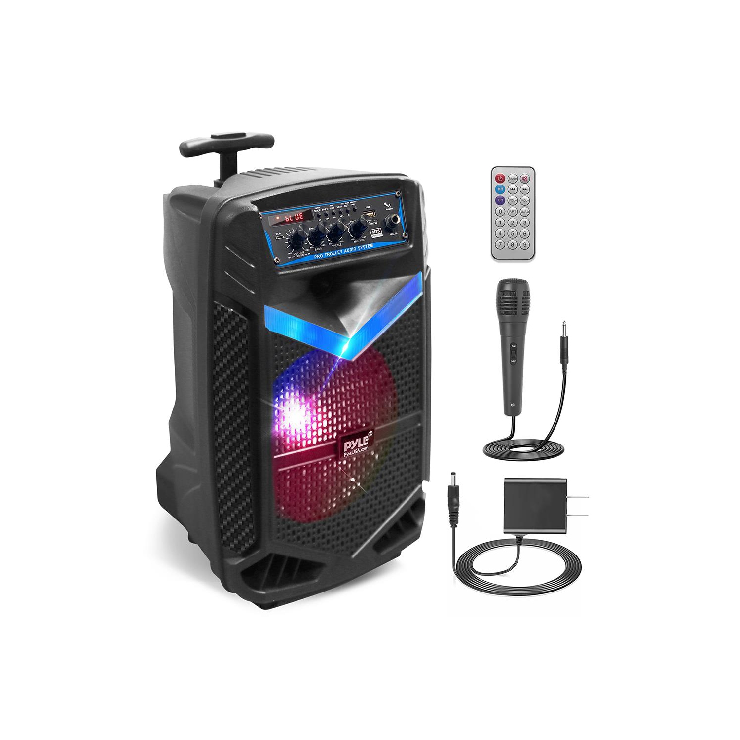 8’’ Bluetooth Portable PA Speaker - Portable PA & Karaoke Party Audio Speaker with Built-in Rechargeable Battery, Flashing Party Lights, MP3/USB/ /FM