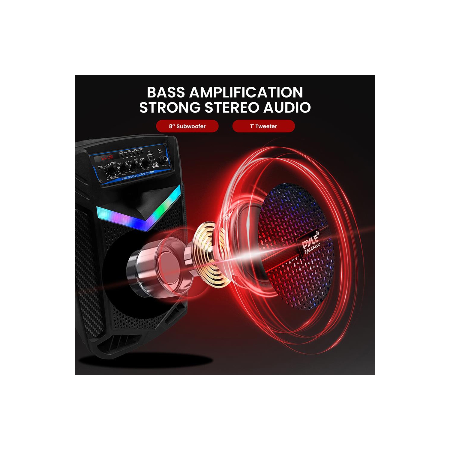 8’’ Bluetooth Portable PA Speaker - Portable PA & Karaoke Party Audio Speaker with Built-in Rechargeable Battery, Flashing Party Lights, MP3/USB/ /FM