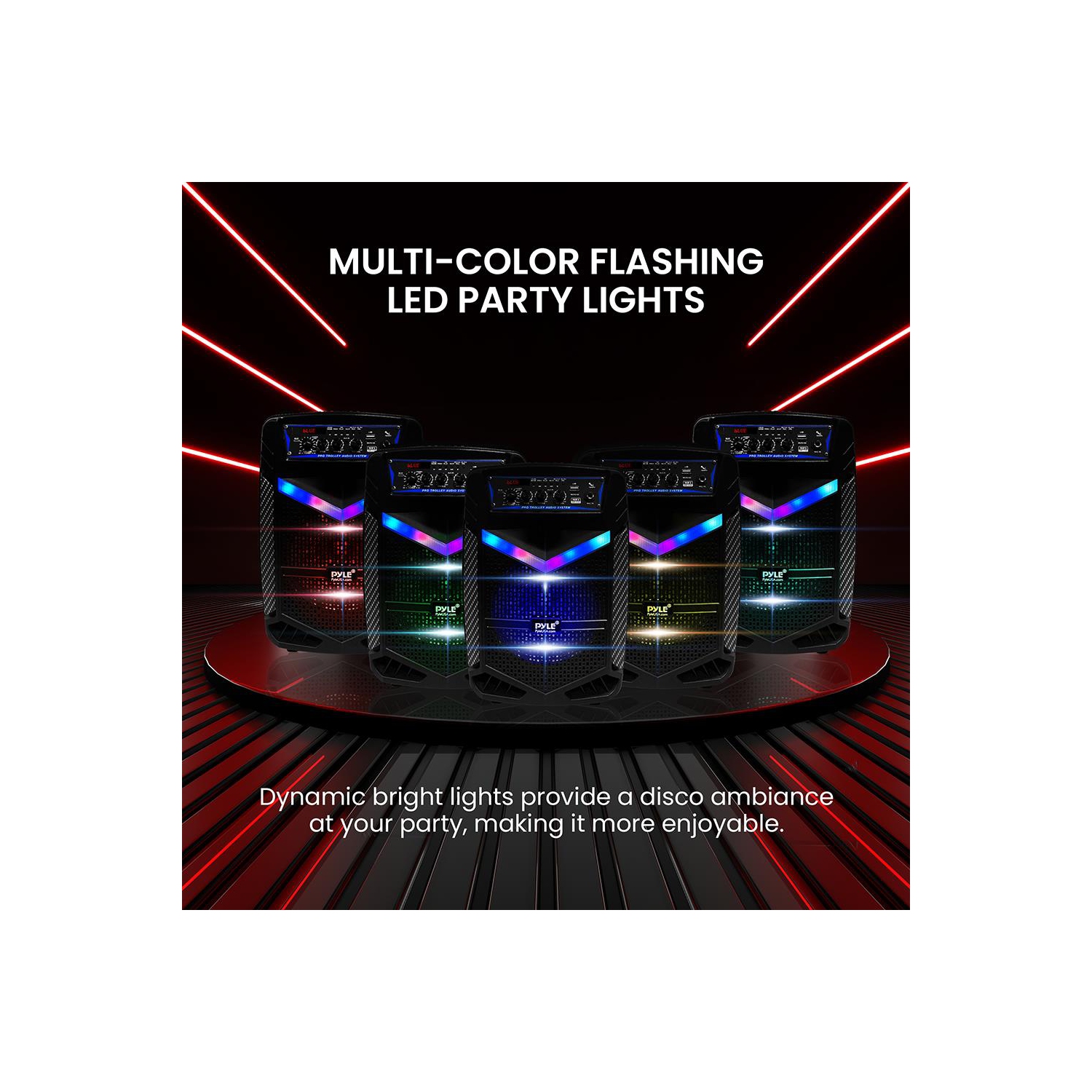 8’’ Bluetooth Portable PA Speaker - Portable PA & Karaoke Party Audio Speaker with Built-in Rechargeable Battery, Flashing Party Lights, MP3/USB/ /FM