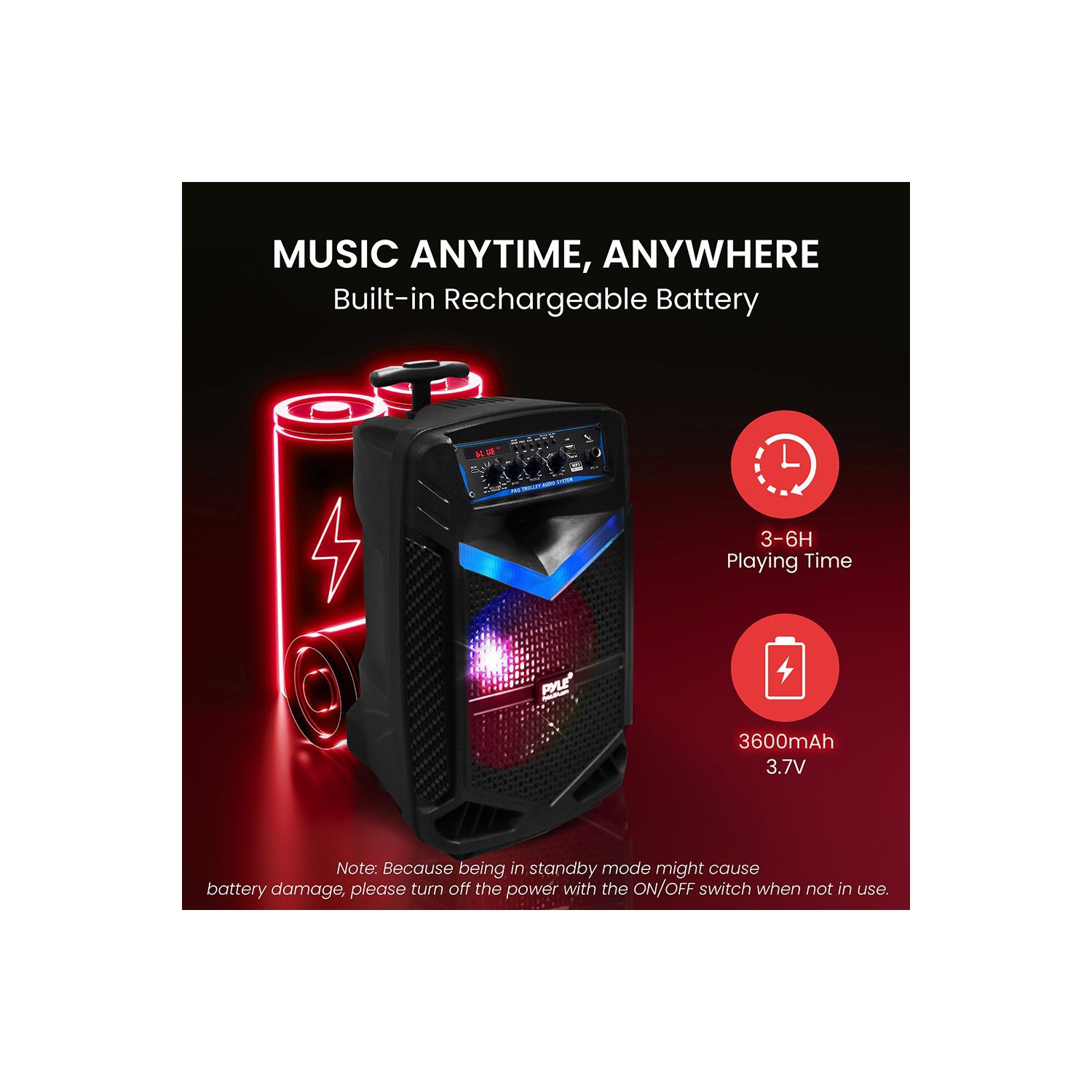 8’’ Bluetooth Portable PA Speaker - Portable PA & Karaoke Party Audio Speaker with Built-in Rechargeable Battery, Flashing Party Lights, MP3/USB/ /FM