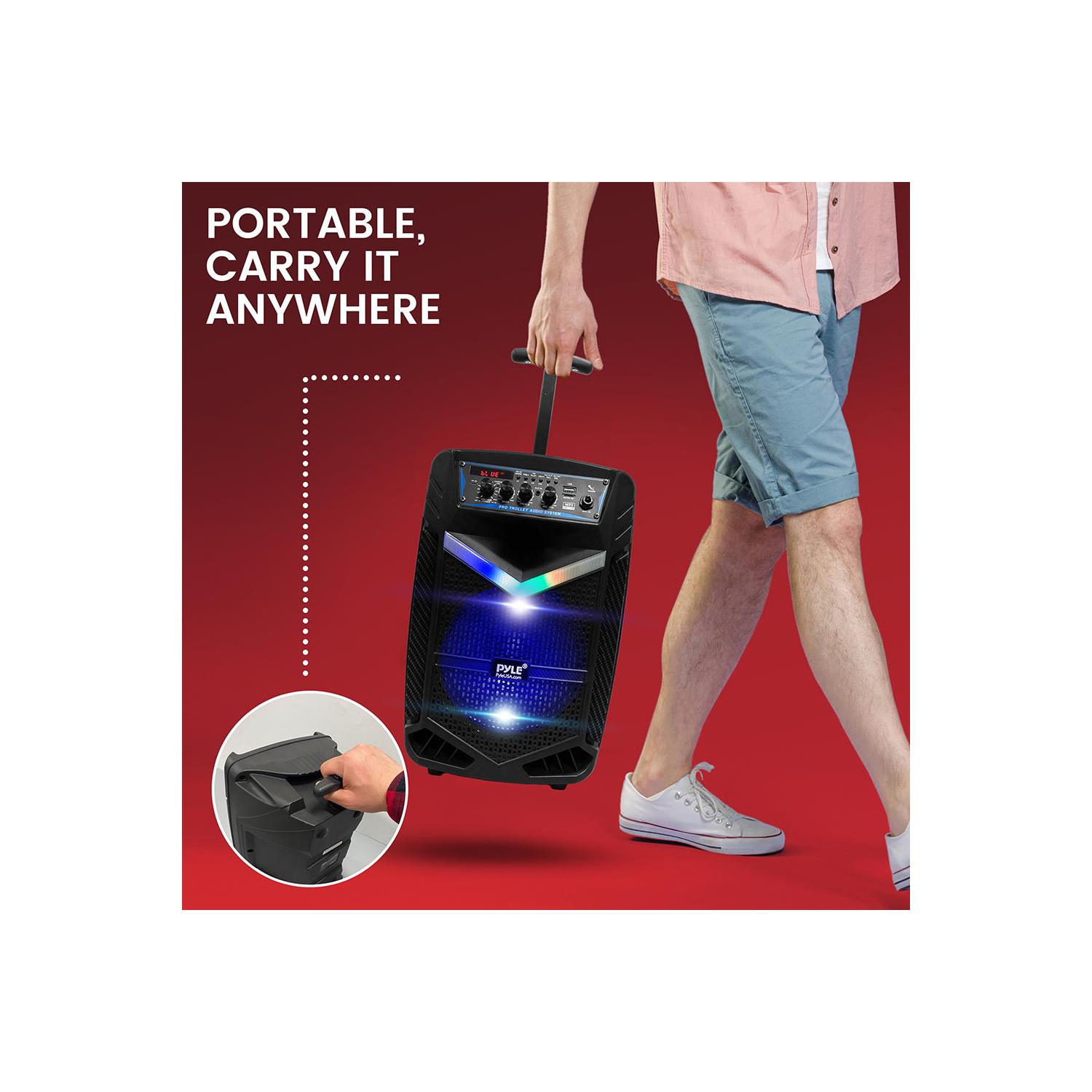 8’’ Bluetooth Portable PA Speaker - Portable PA & Karaoke Party Audio Speaker with Built-in Rechargeable Battery, Flashing Party Lights, MP3/USB/ /FM