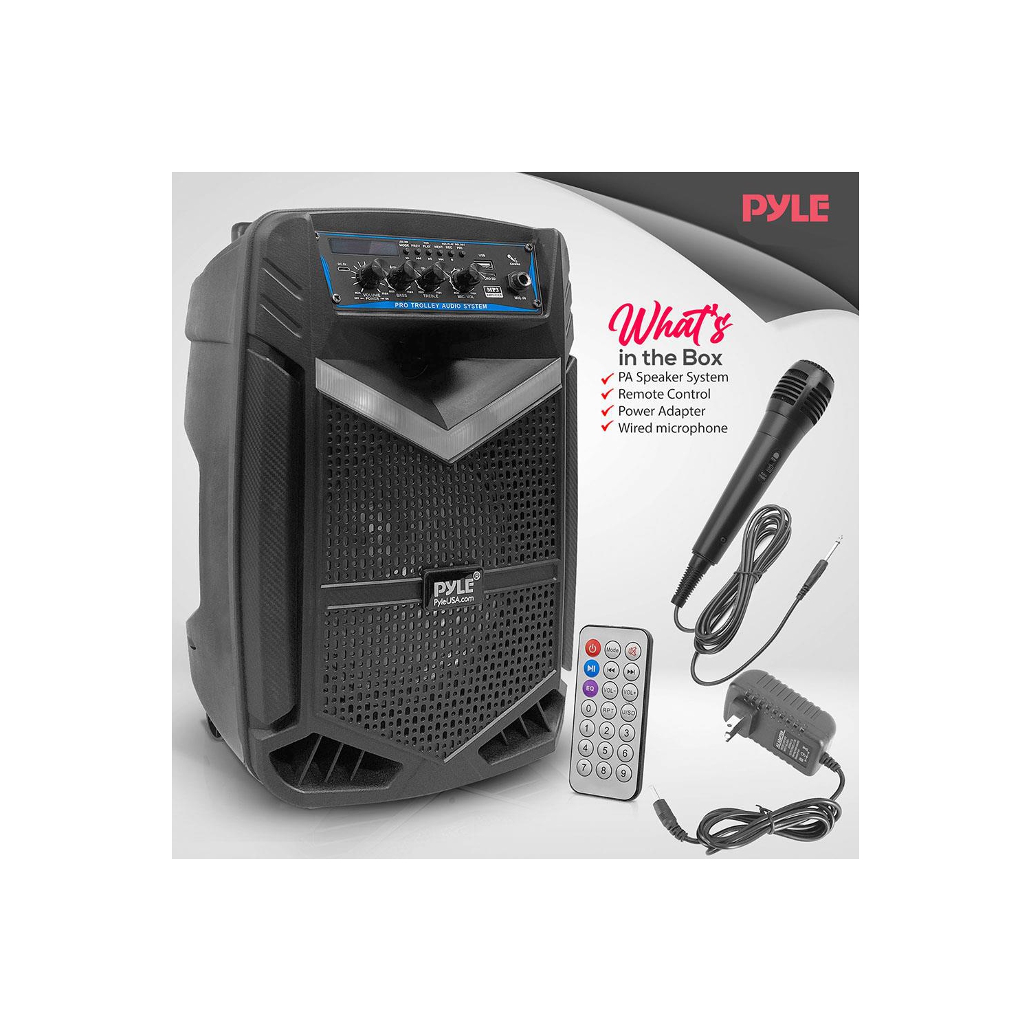 8’’ Bluetooth Portable PA Speaker - Portable PA & Karaoke Party Audio Speaker with Built-in Rechargeable Battery, Flashing Party Lights, MP3/USB/ /FM