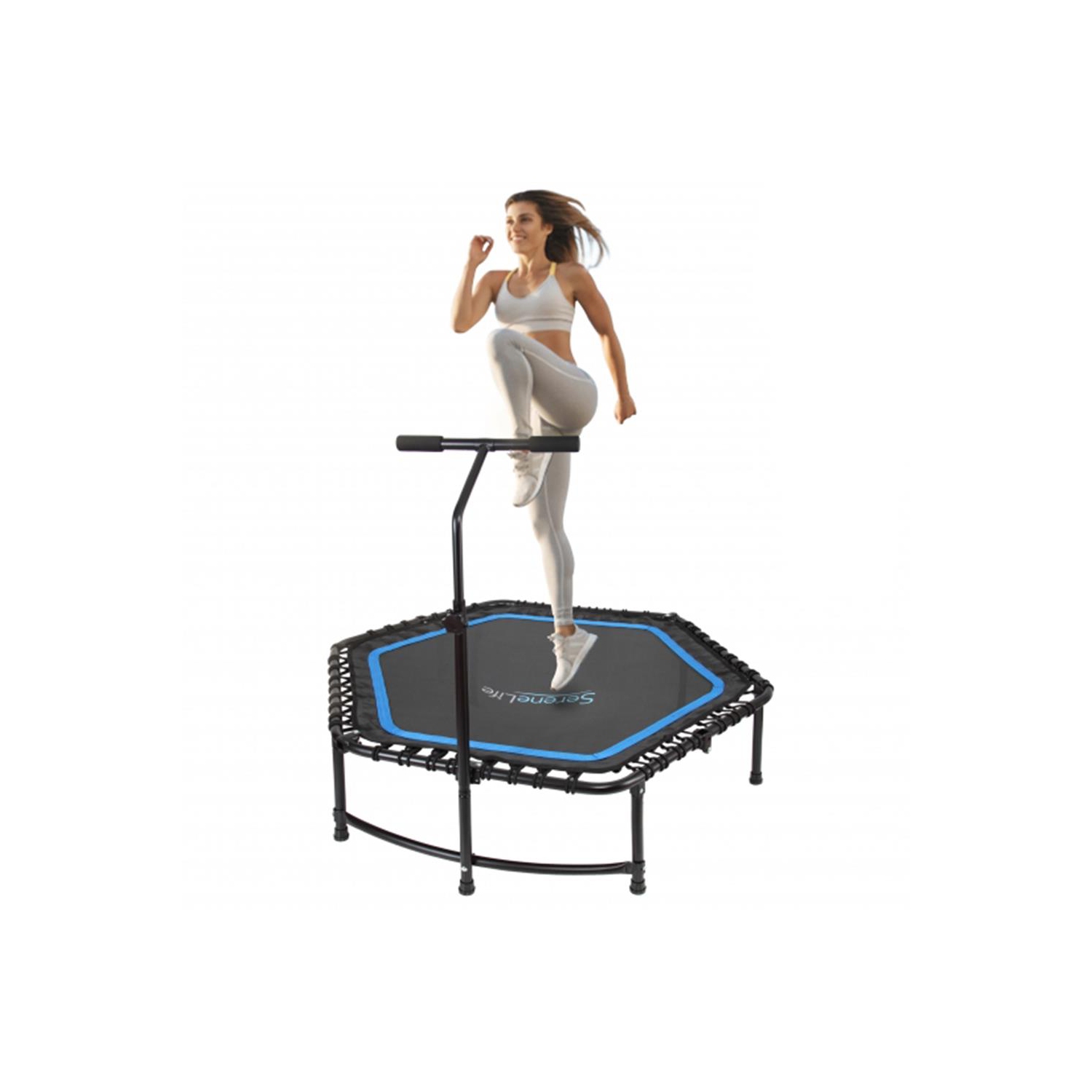 Pro Aerobics Fitness Trampoline - Portable Gym Sports Trampoline with Adjustable Handrail