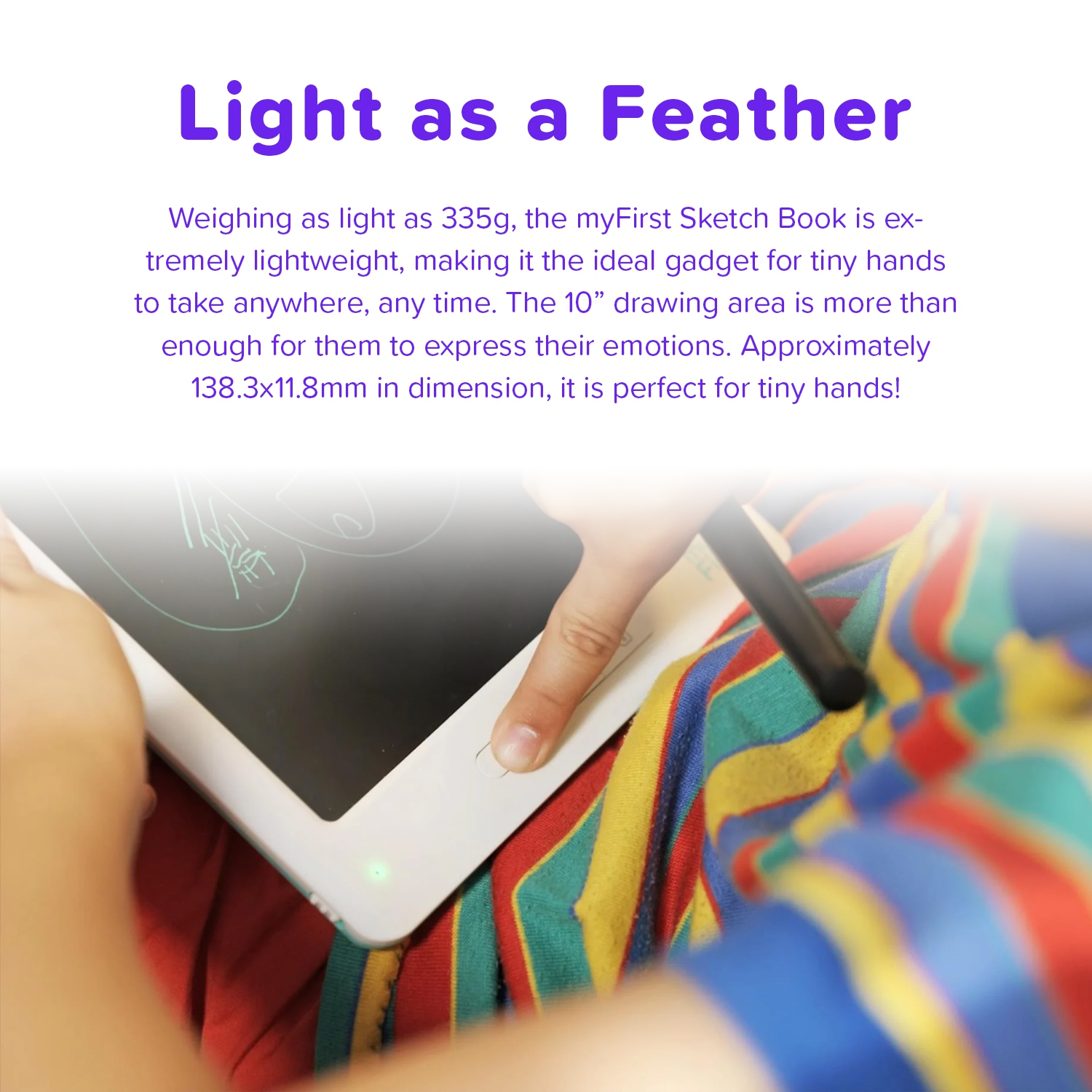 myFirst Sketch Book - Kid's 10-inch LCD Writing Tablet, Colorful Doodle Pad Drawing Board, Educational Toddler Toy - White